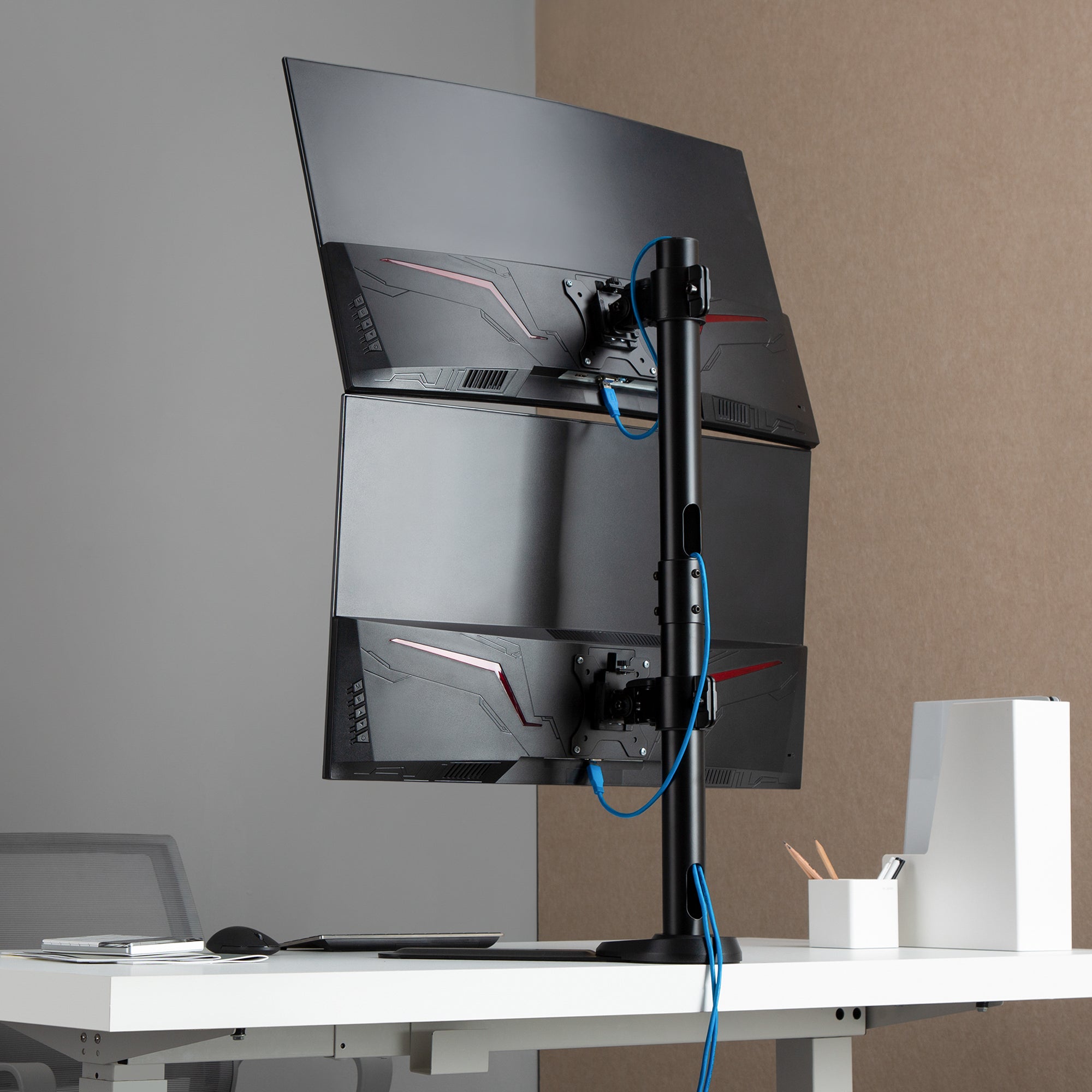 AVLT Dual 38" Vertical Monitor Mount Freestanding Strong Pole - Black