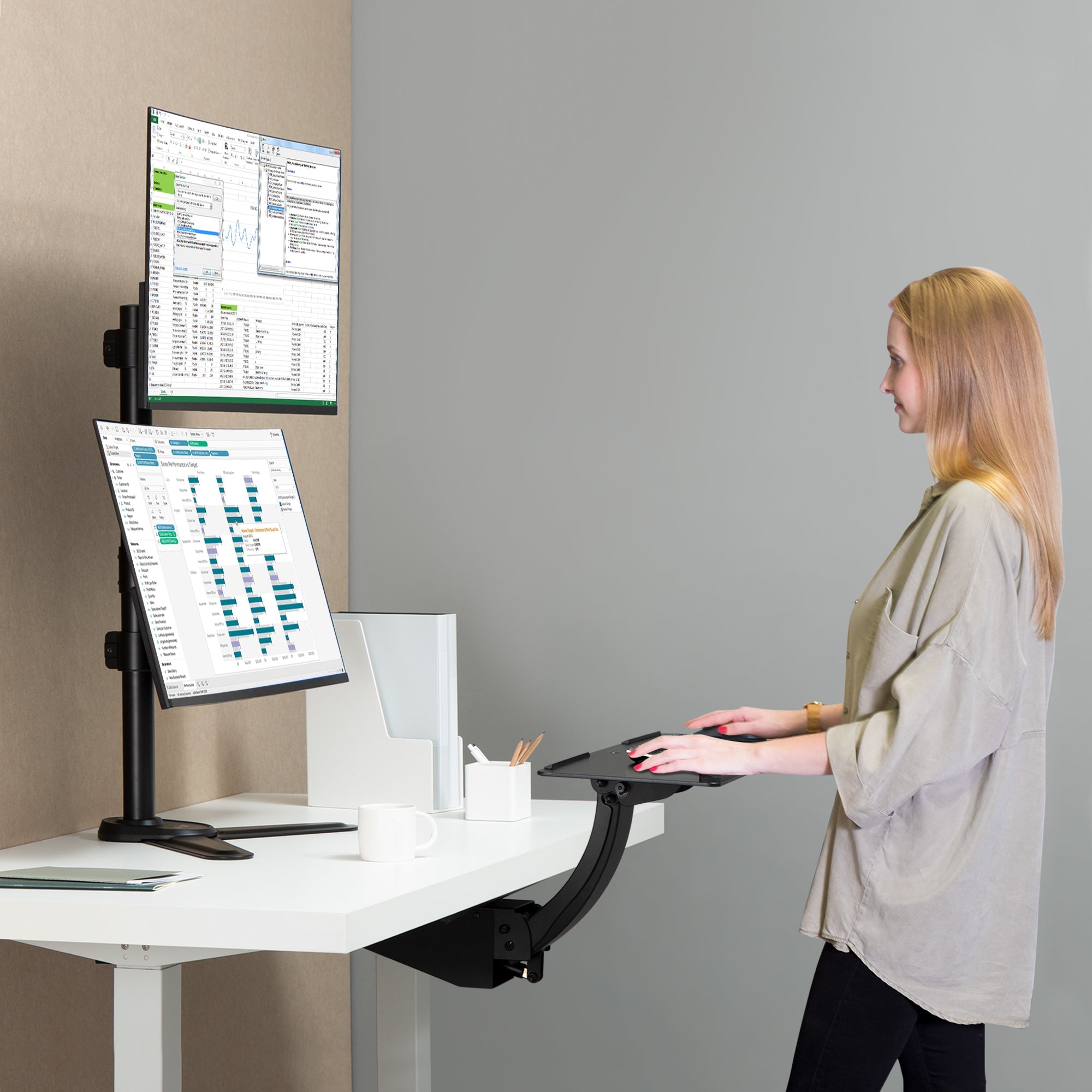 AVLT Dual 38" Vertical Monitor Mount Freestanding Strong Pole - Black