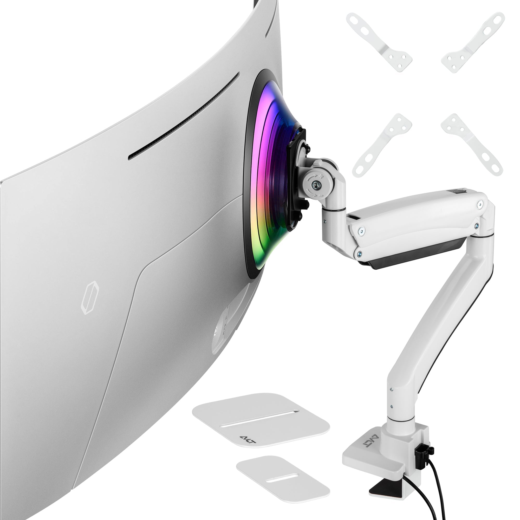 AVLT Single 57-inch Heavy Duty Monitor Arm Top Mount With USB-C USB-A Ports - White