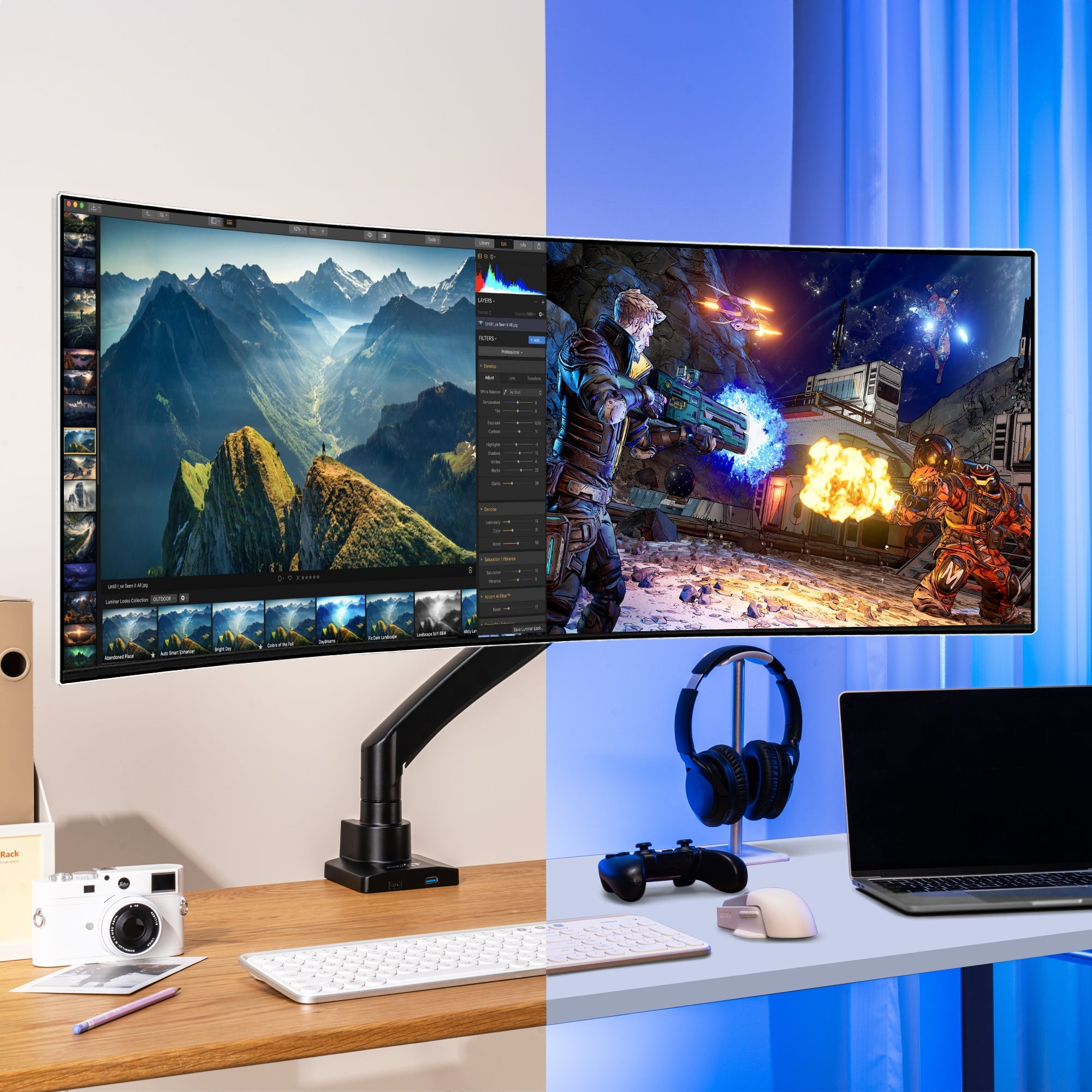 AVLT Single 57-inch Heavy Duty Monitor Arm Top Mount With USB-C USB-A Ports - Black