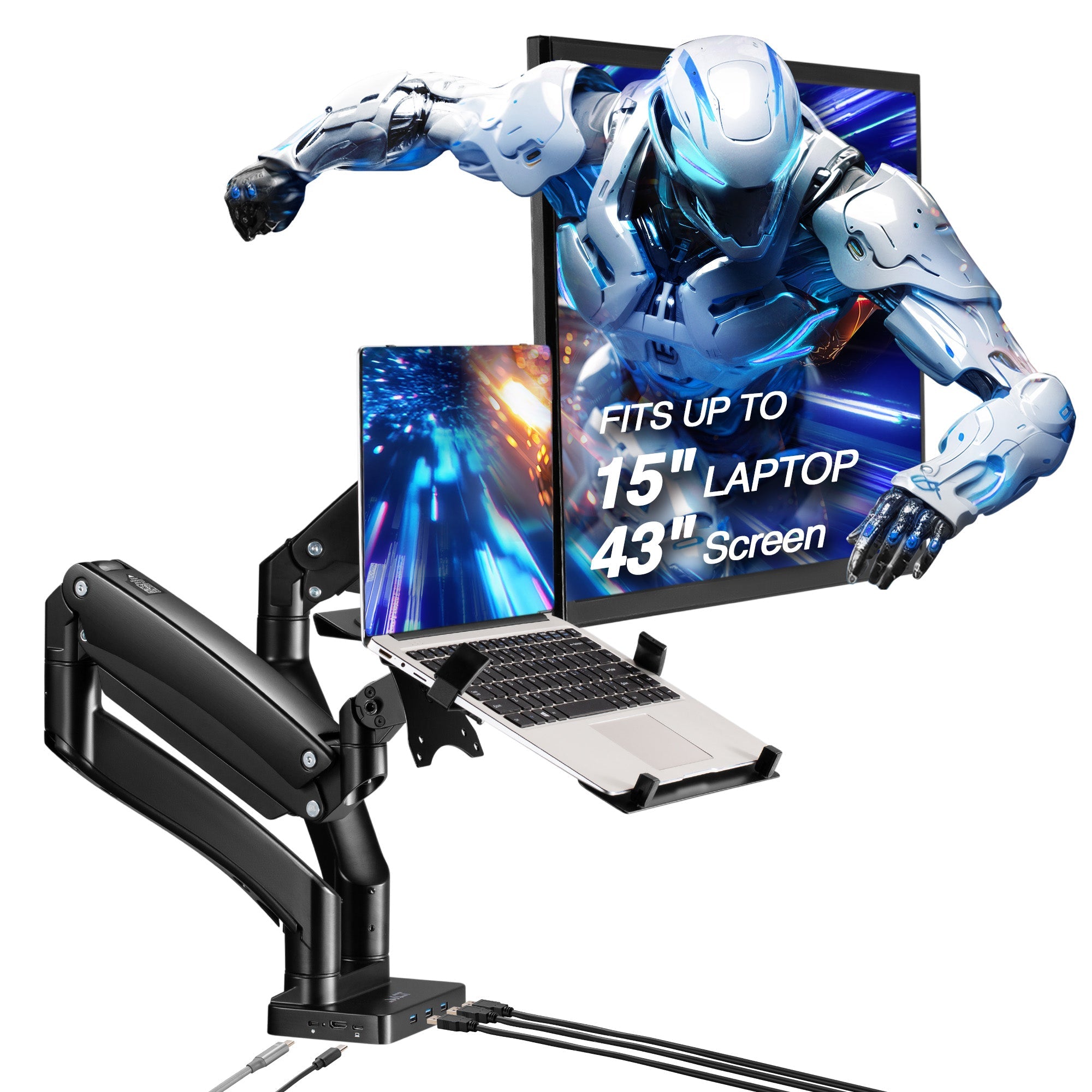 AVLT Laptop & Monitor Desk Mount USB-C Dual Mount Dock - Black
