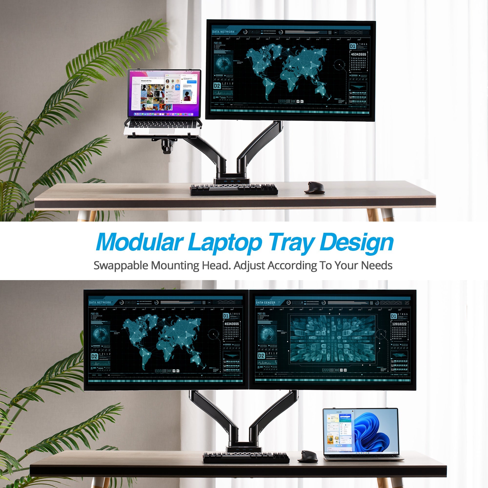 AVLT Laptop & Monitor Desk Mount USB-C Dual Mount Dock - Black