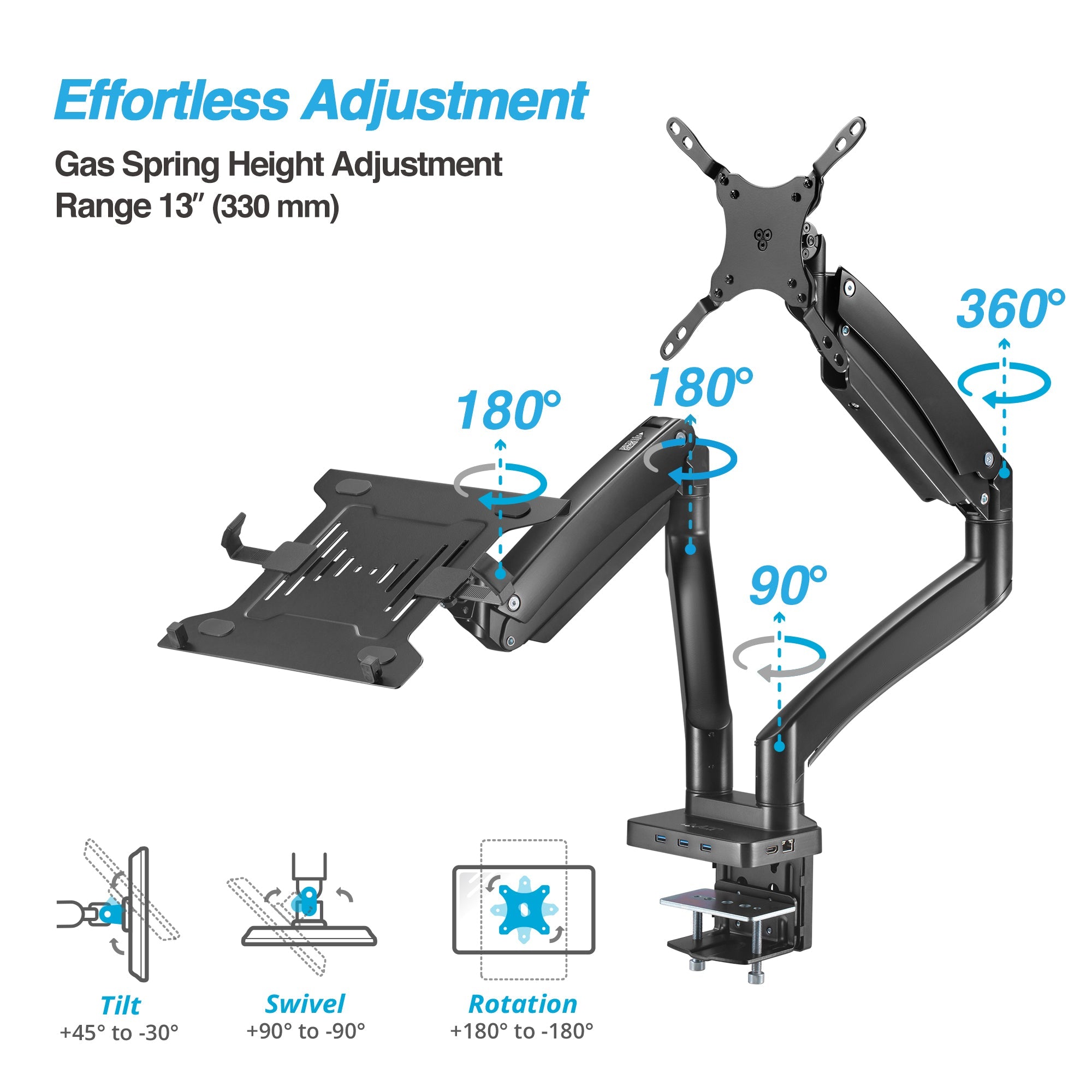 AVLT Laptop & Monitor Desk Mount USB-C Dual Mount Dock - Black