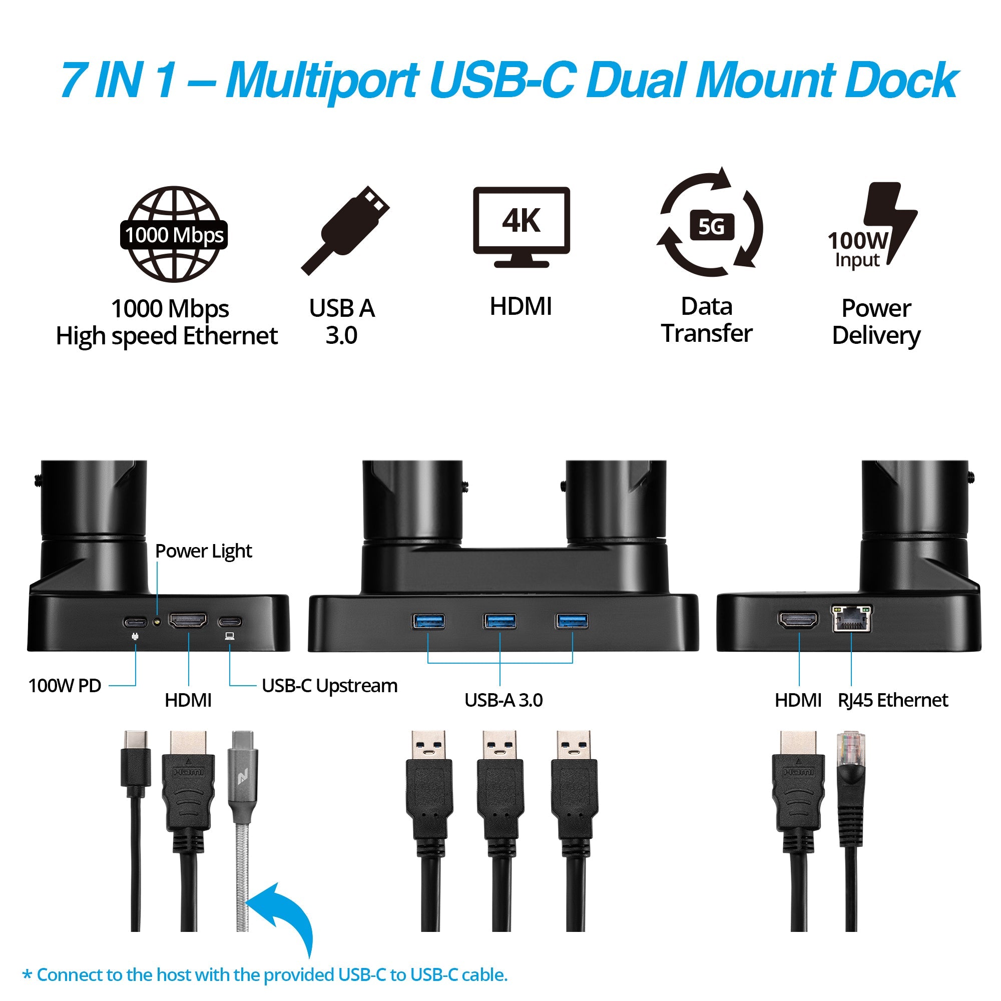 AVLT Laptop & Monitor Desk Mount USB-C Dual Mount Dock - Black
