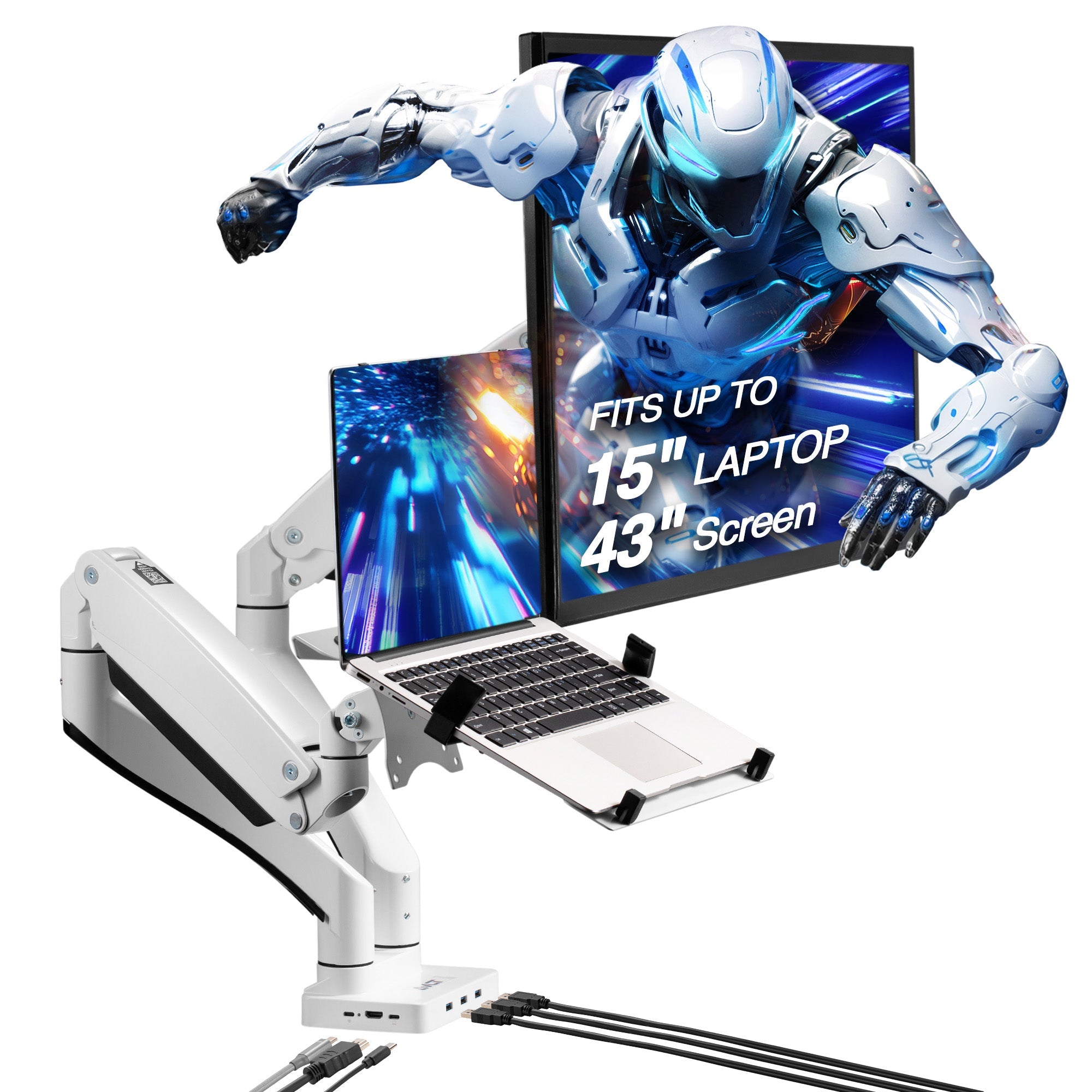 AVLT Laptop & Monitor Desk Mount USB-C Dual Mount Dock - White