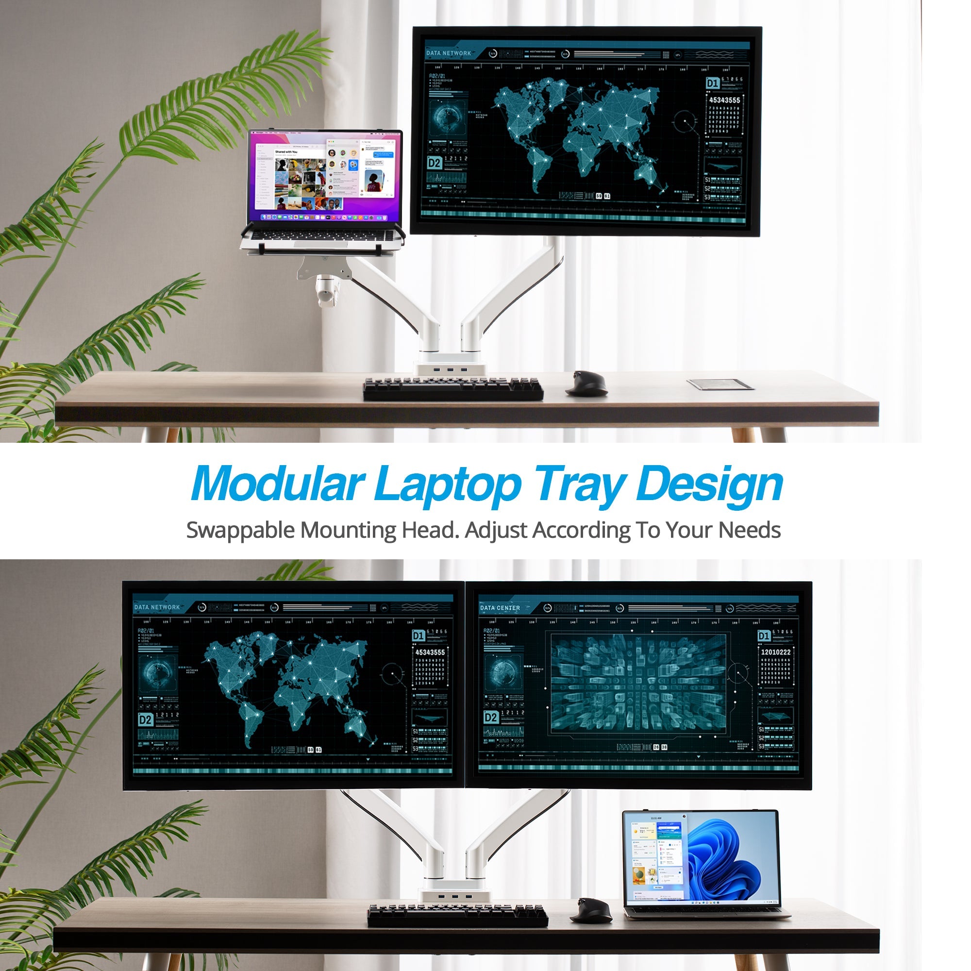 AVLT Laptop & Monitor Desk Mount USB-C Dual Mount Dock - White