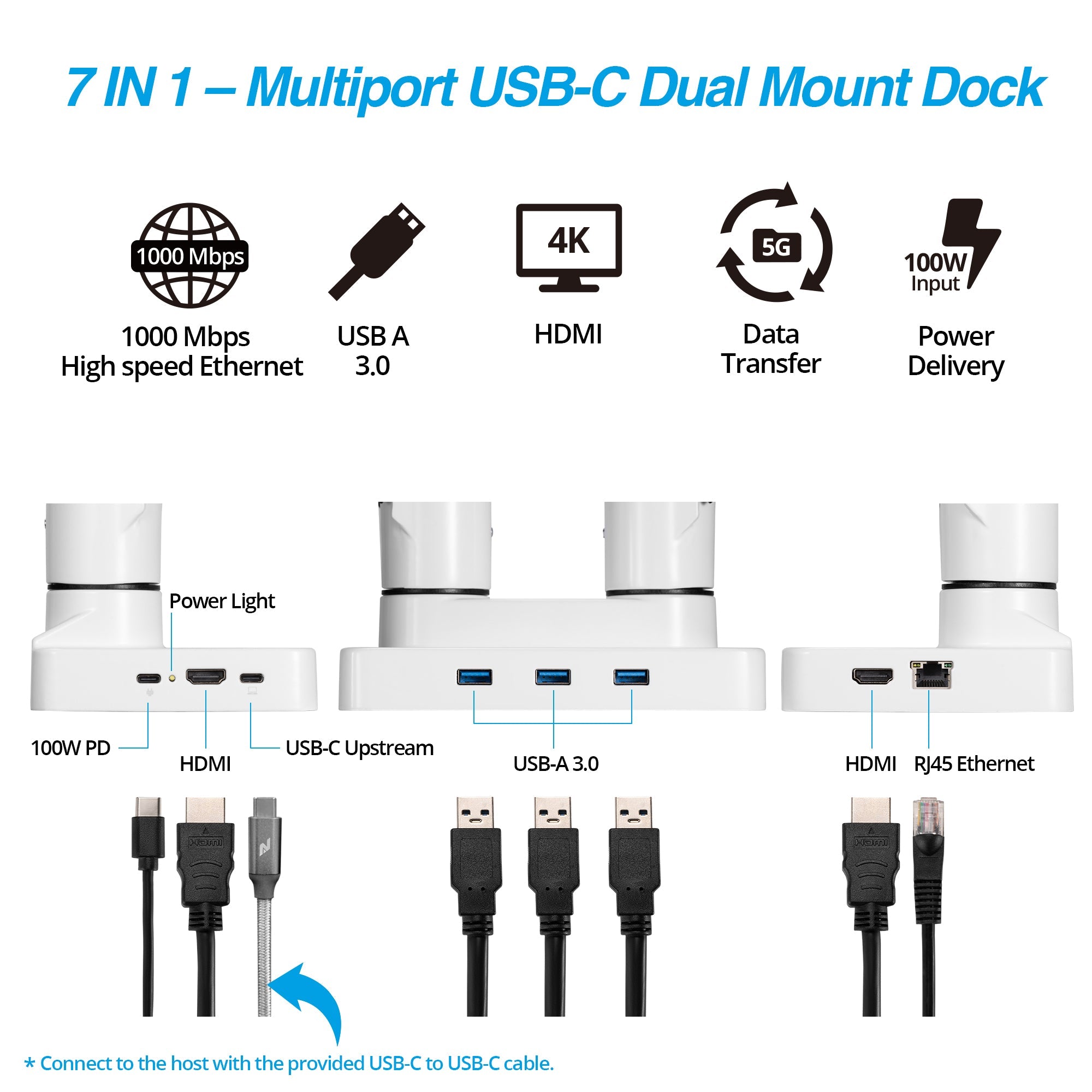 AVLT Laptop & Monitor Desk Mount USB-C Dual Mount Dock - White