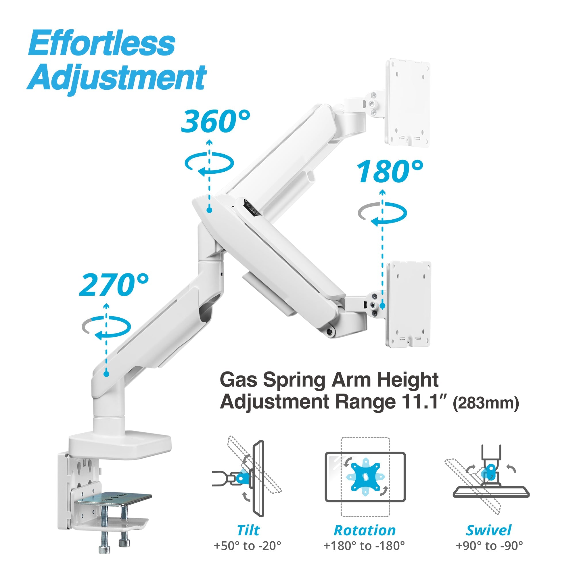 AVLT RGB Button Gaming Single 49-inch Monitor Arm - White