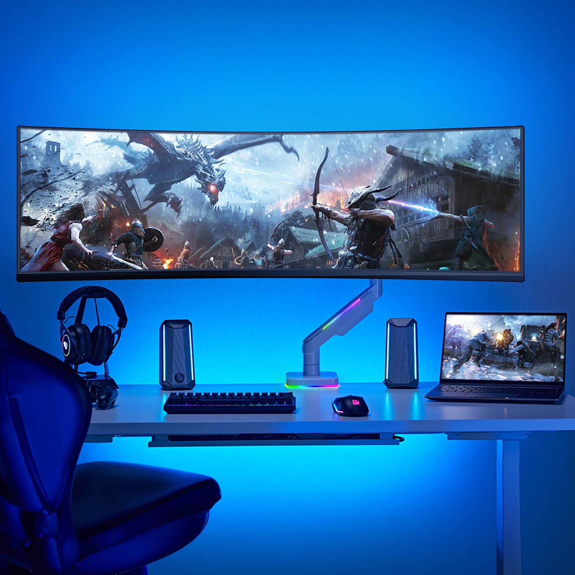 AVLT RGB Button Gaming Single 49-inch Monitor Arm - White