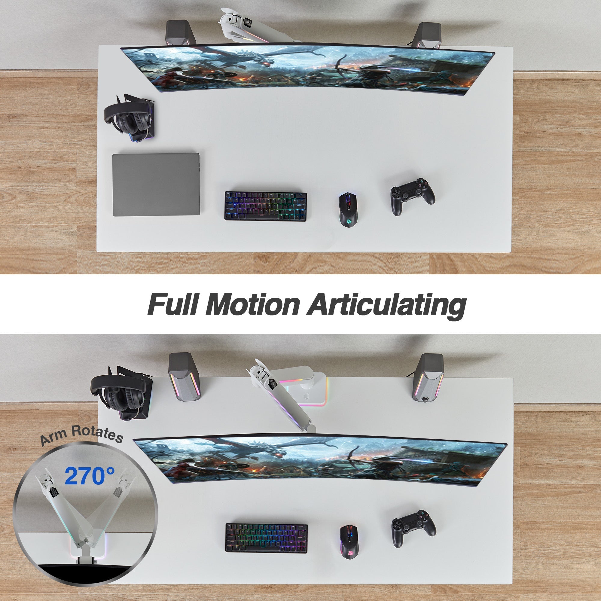 AVLT RGB Button Gaming Single 49-inch Monitor Arm - White