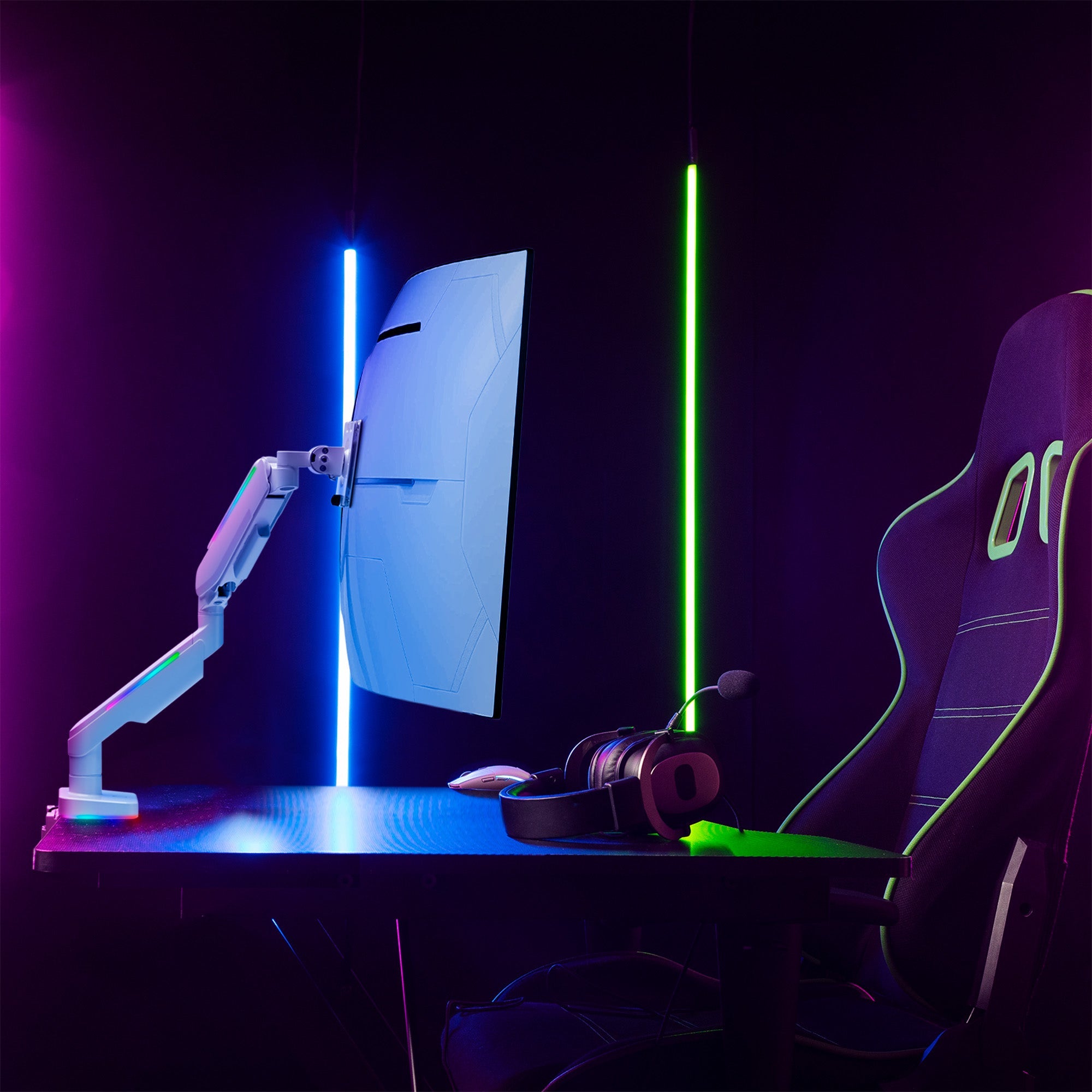 AVLT RGB Button Gaming Single 49-inch Monitor Arm - White