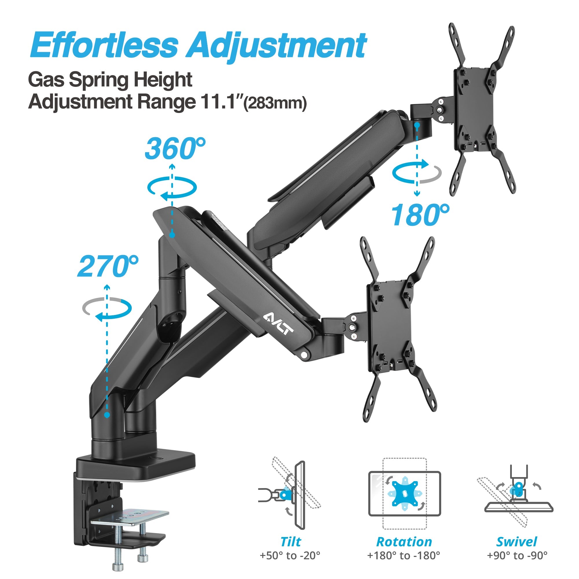 AVLT RGB Button Gaming Dual 43-inch Monitor Arm - Black