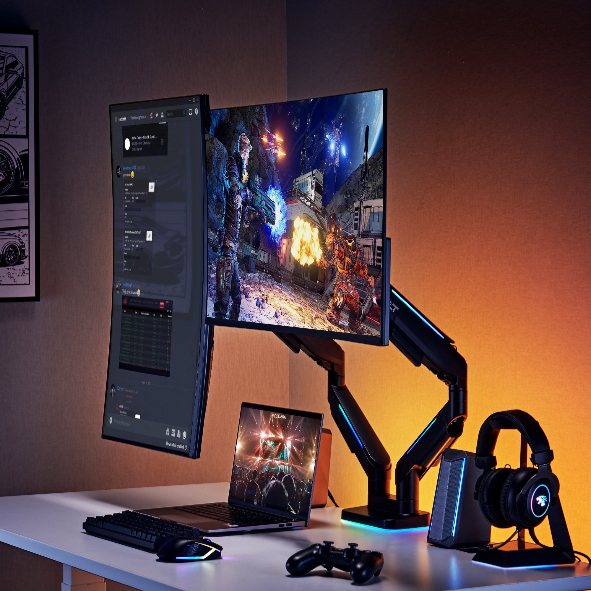 AVLT RGB Button Gaming Dual 43-inch Monitor Arm - Black
