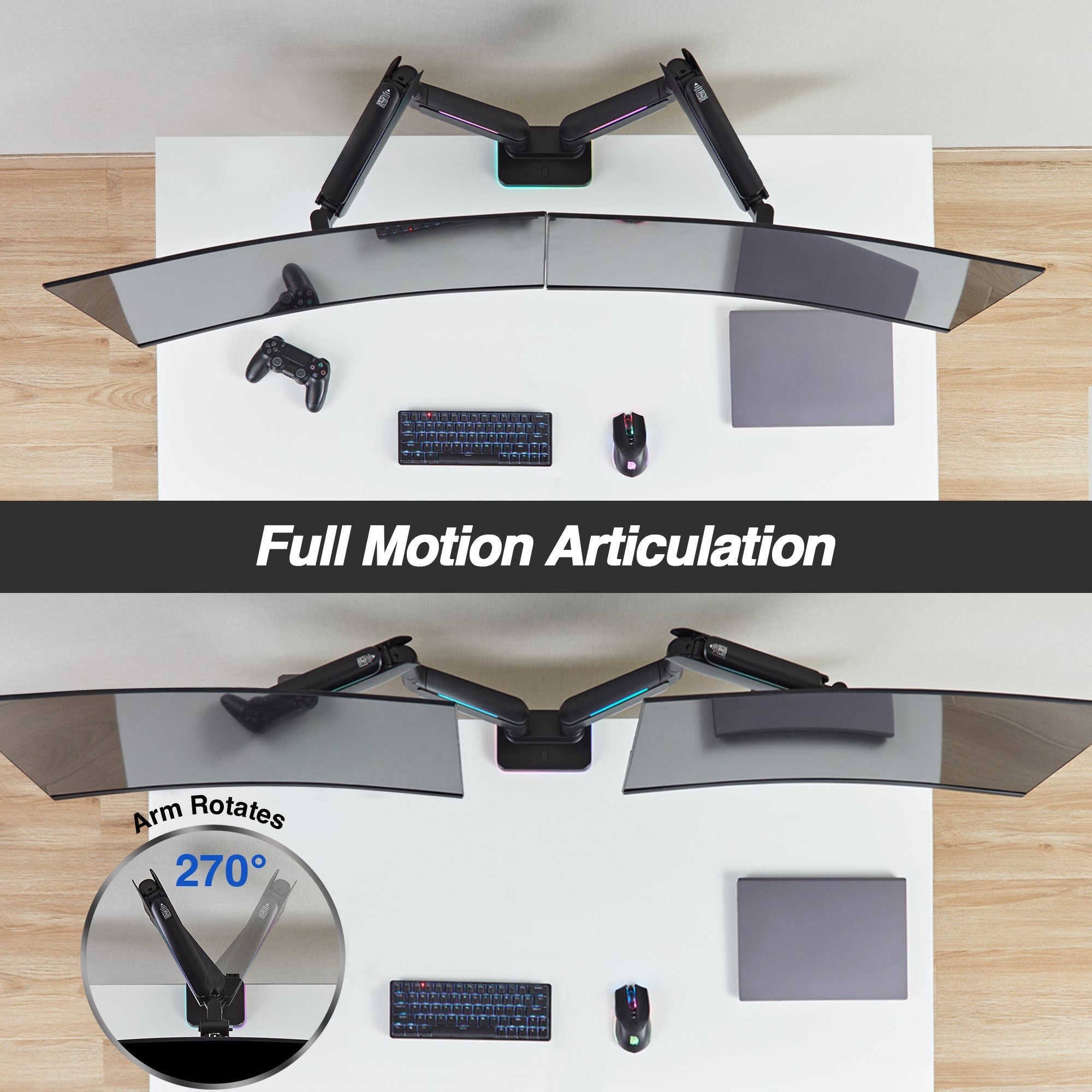 AVLT RGB Button Gaming Dual 43-inch Monitor Arm - Black