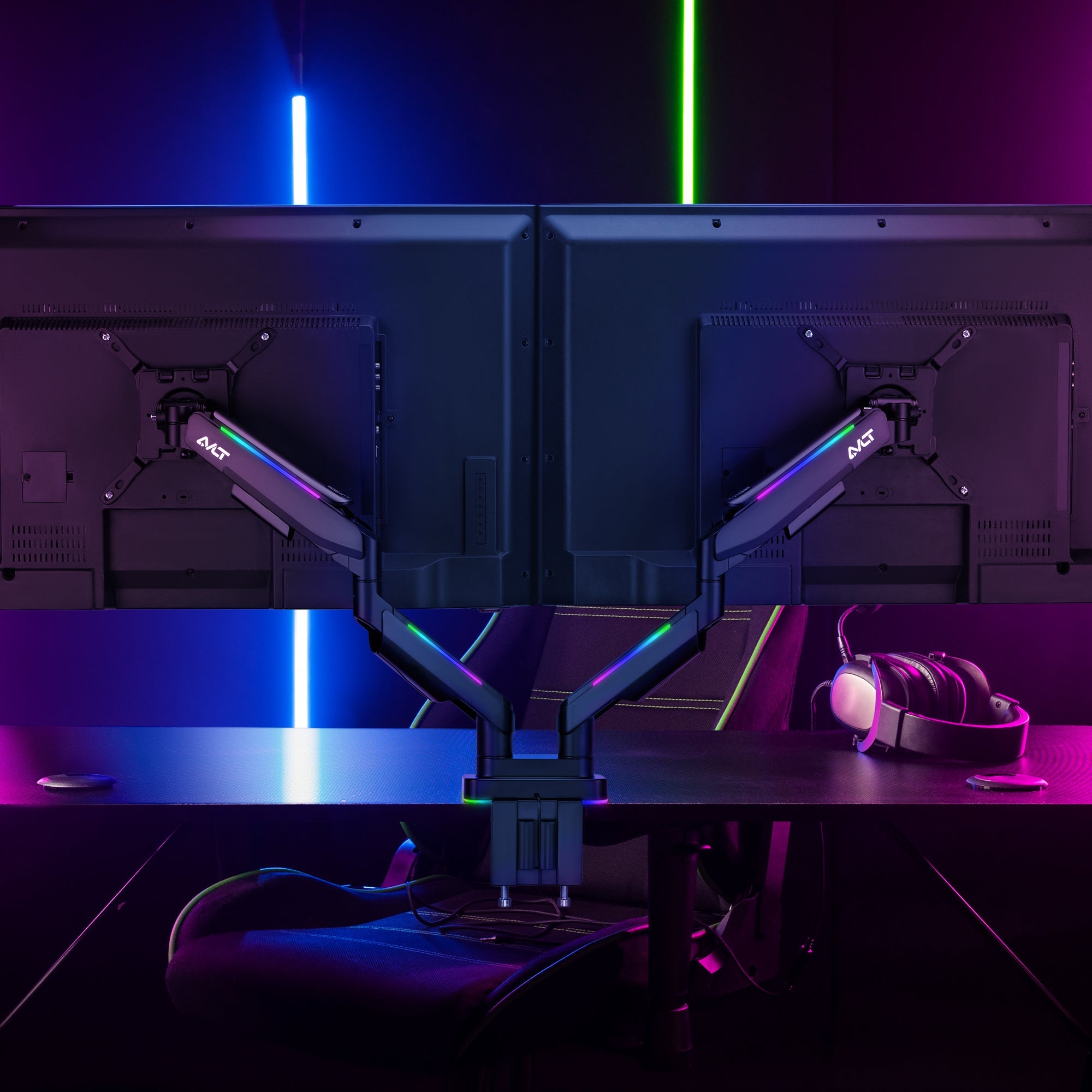 AVLT RGB Button Gaming Dual 43-inch Monitor Arm - Black