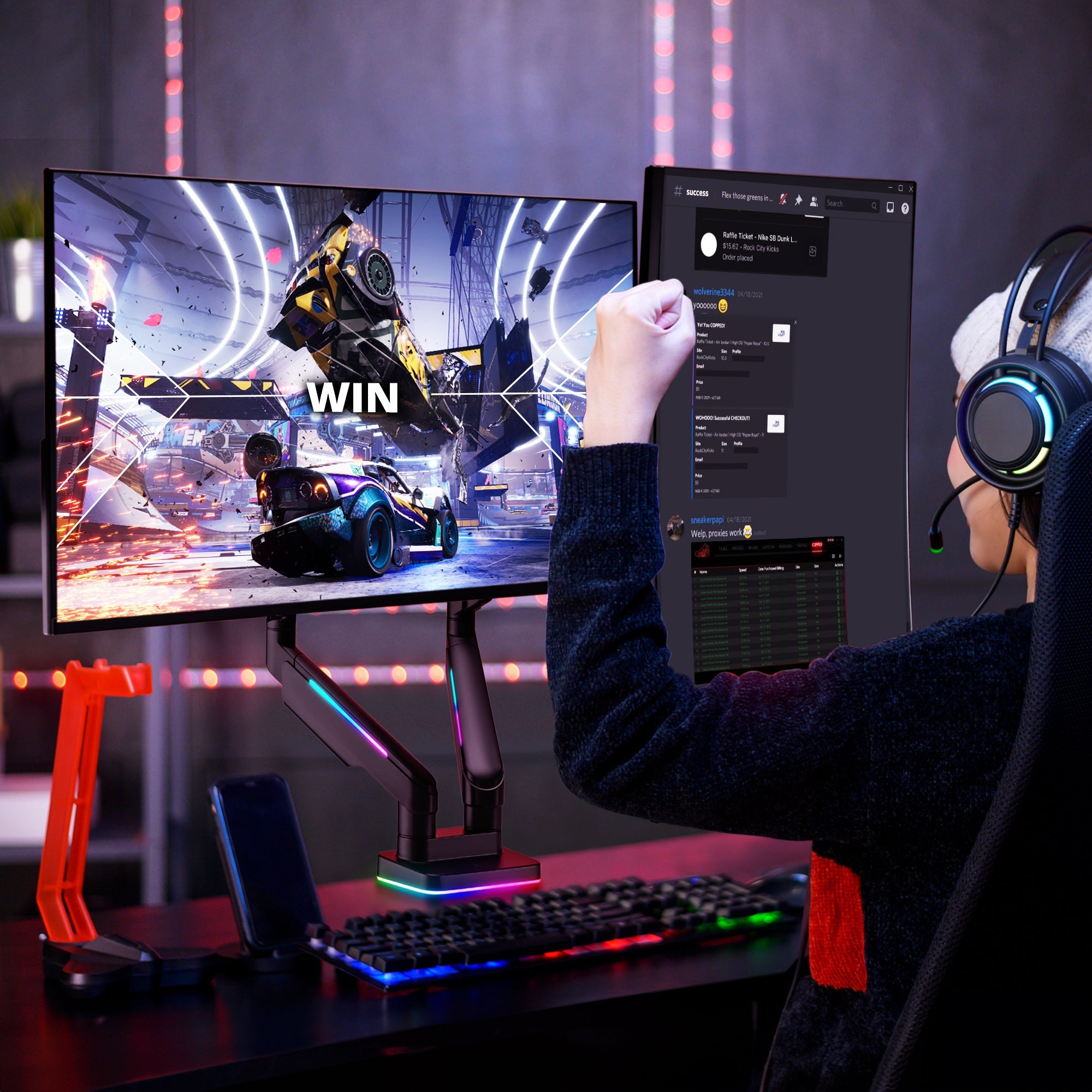 AVLT RGB Button Gaming Dual 43-inch Monitor Arm - Black
