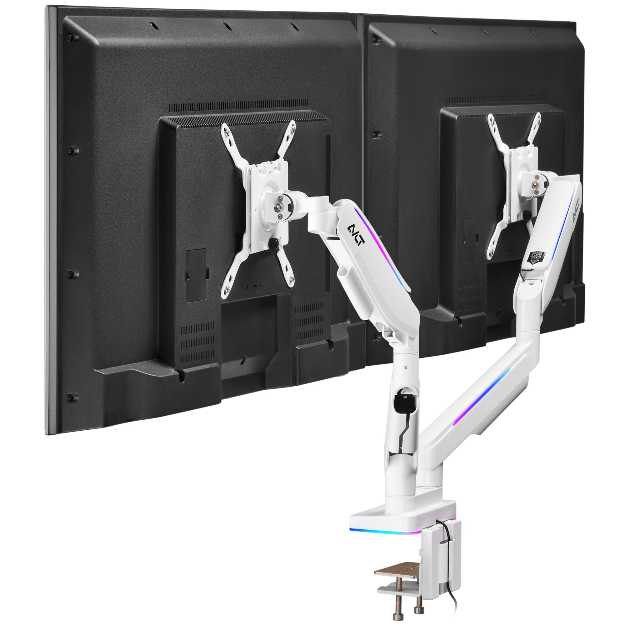 AVLT RGB Button Gaming Dual 43-inch Monitor Arm - White