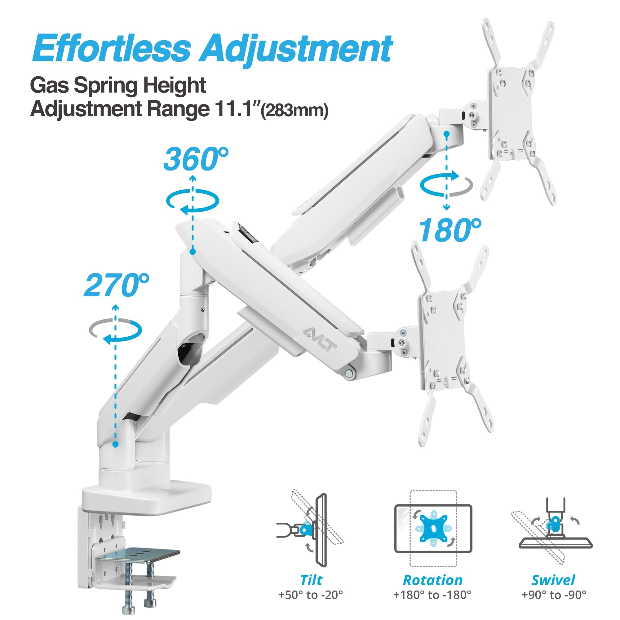 AVLT RGB Button Gaming Dual 43-inch Monitor Arm - White