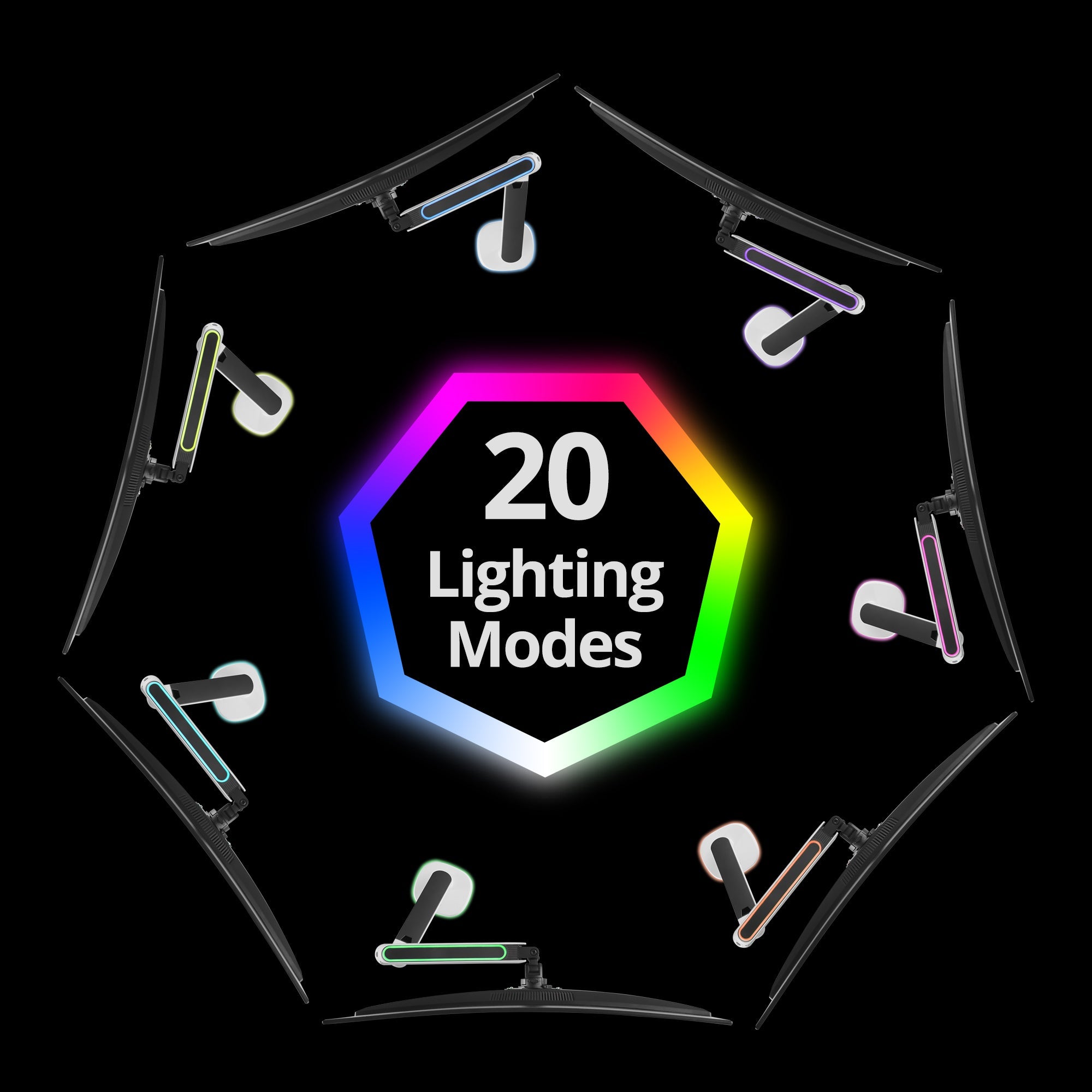 AVLT Single 45-inch Monitor Desk Mount Touch Control RGB Gaming Lights - White