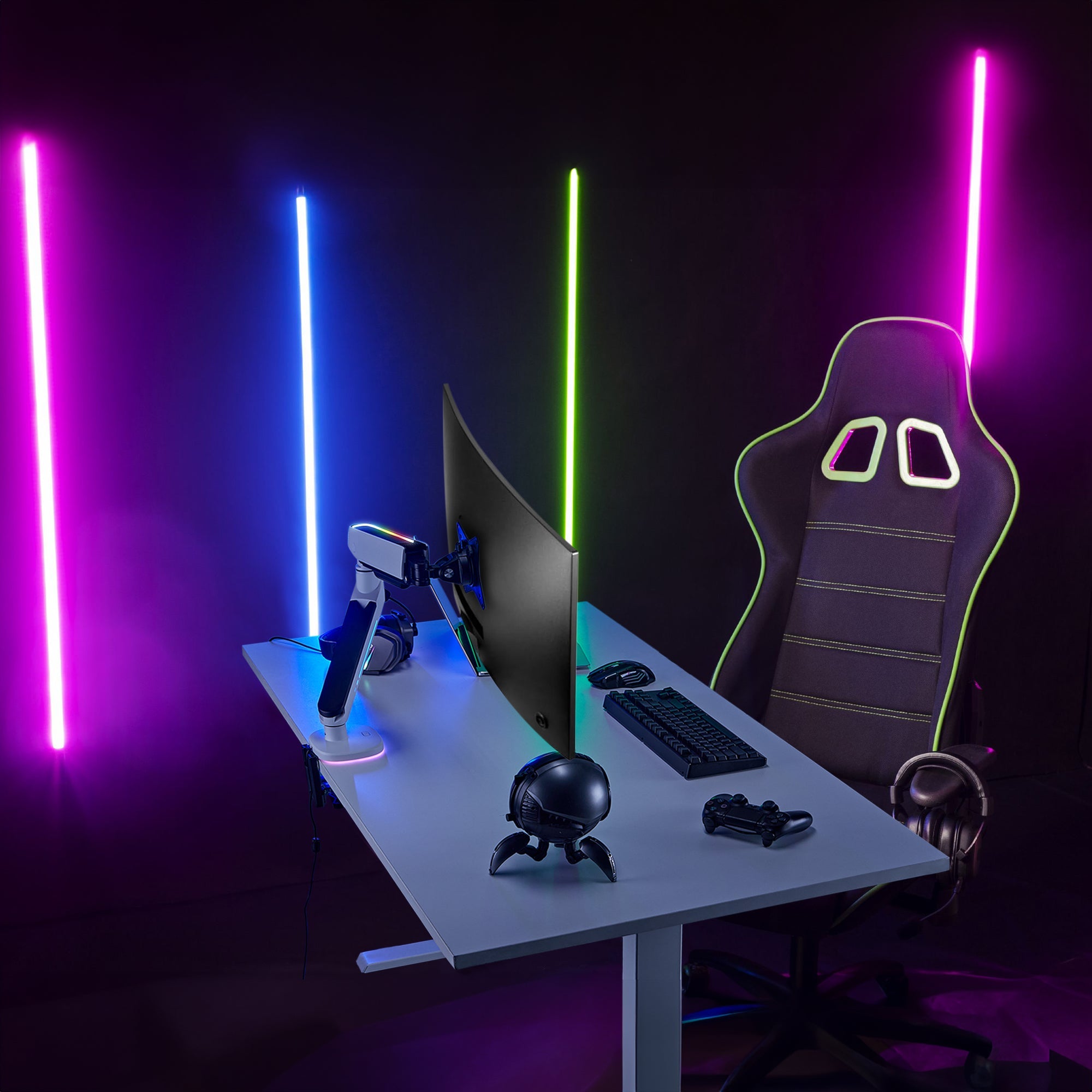 AVLT Single 45-inch Monitor Desk Mount Touch Control RGB Gaming Lights - White