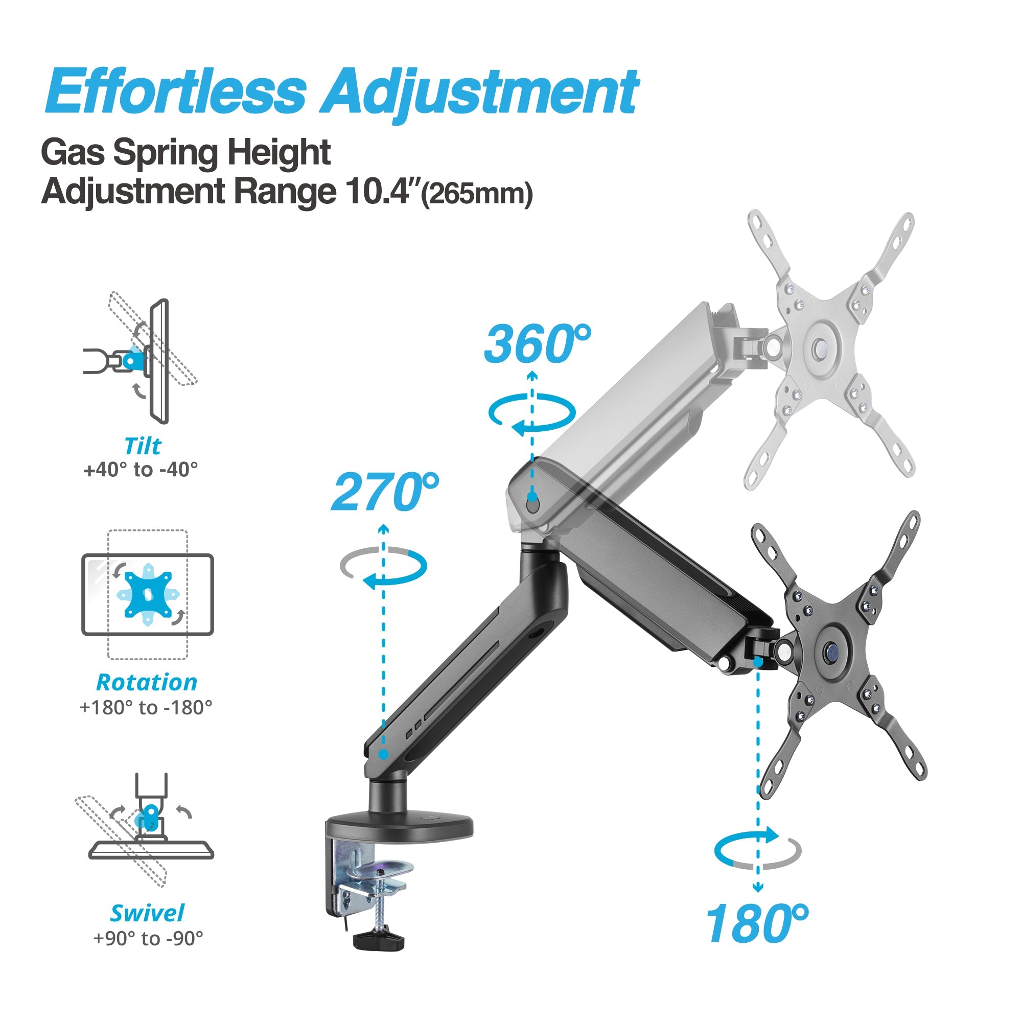 AVLT Single 45-inch Monitor Desk Mount Touch Control RGB Gaming Lights - Gray