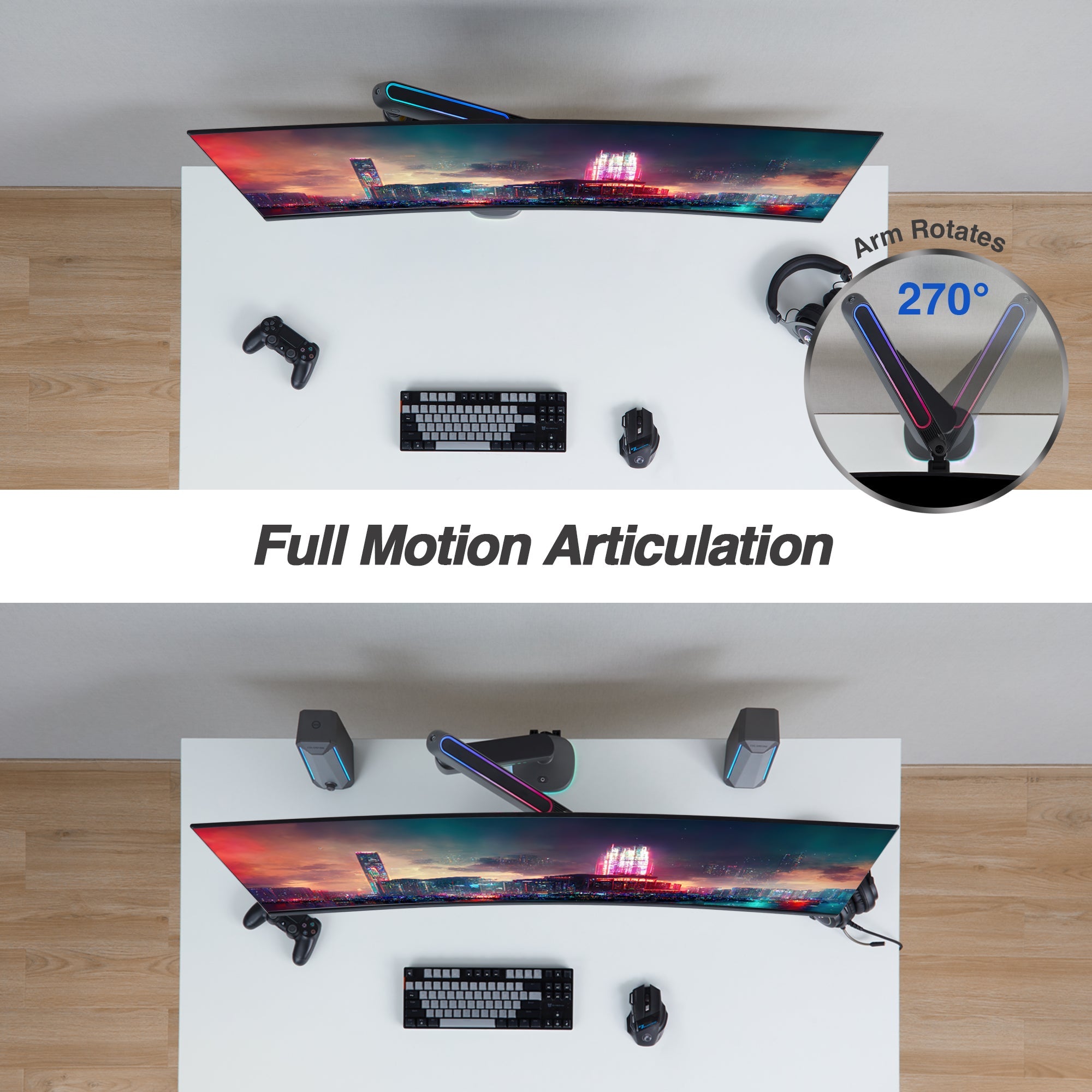 AVLT Single 45-inch Monitor Desk Mount Touch Control RGB Gaming Lights - Gray