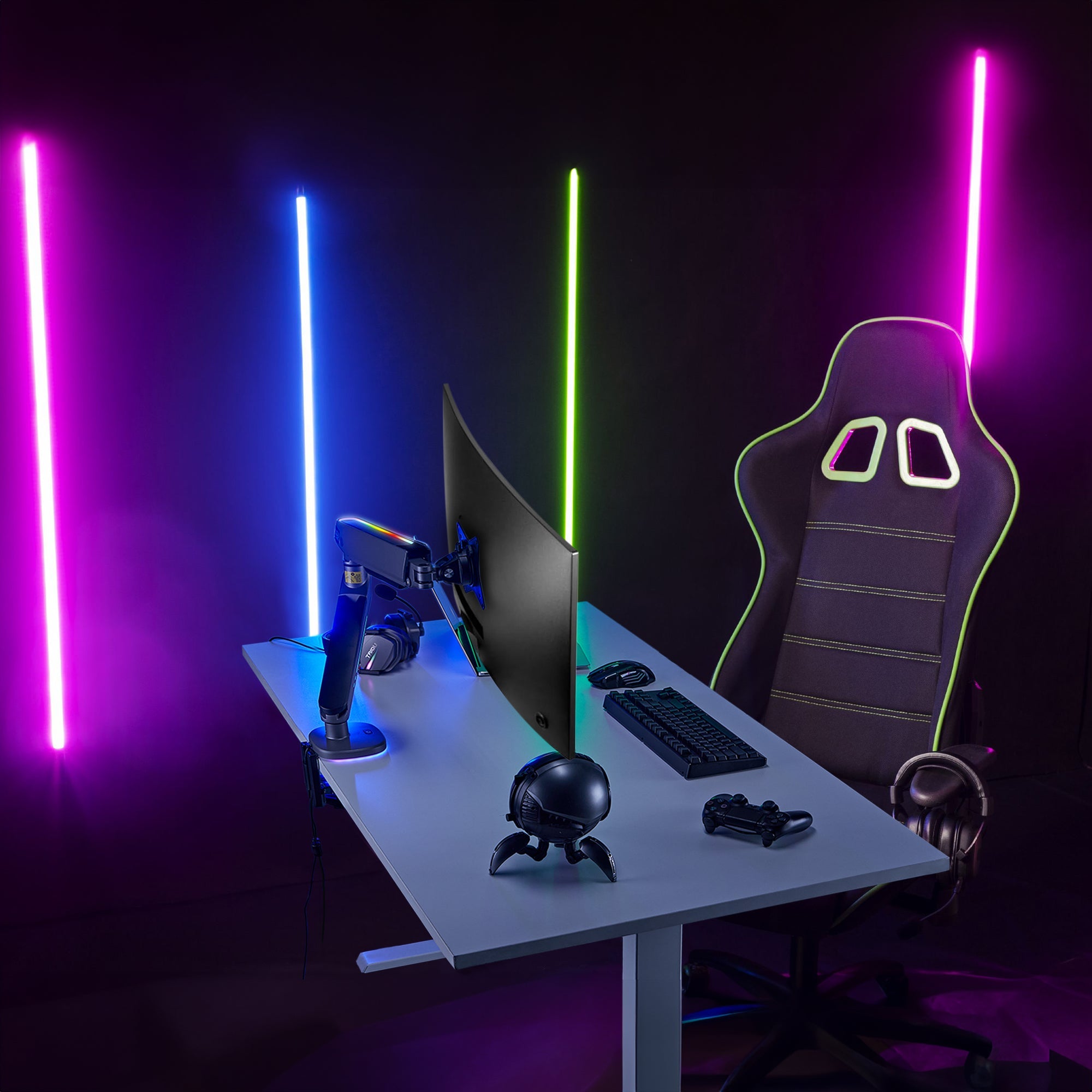 AVLT Single 45-inch Monitor Desk Mount Touch Control RGB Gaming Lights - Gray