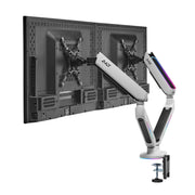 AVLT Dual 43-inch Monitor Desk Mount Touch Control RGB Gaming Lights - White