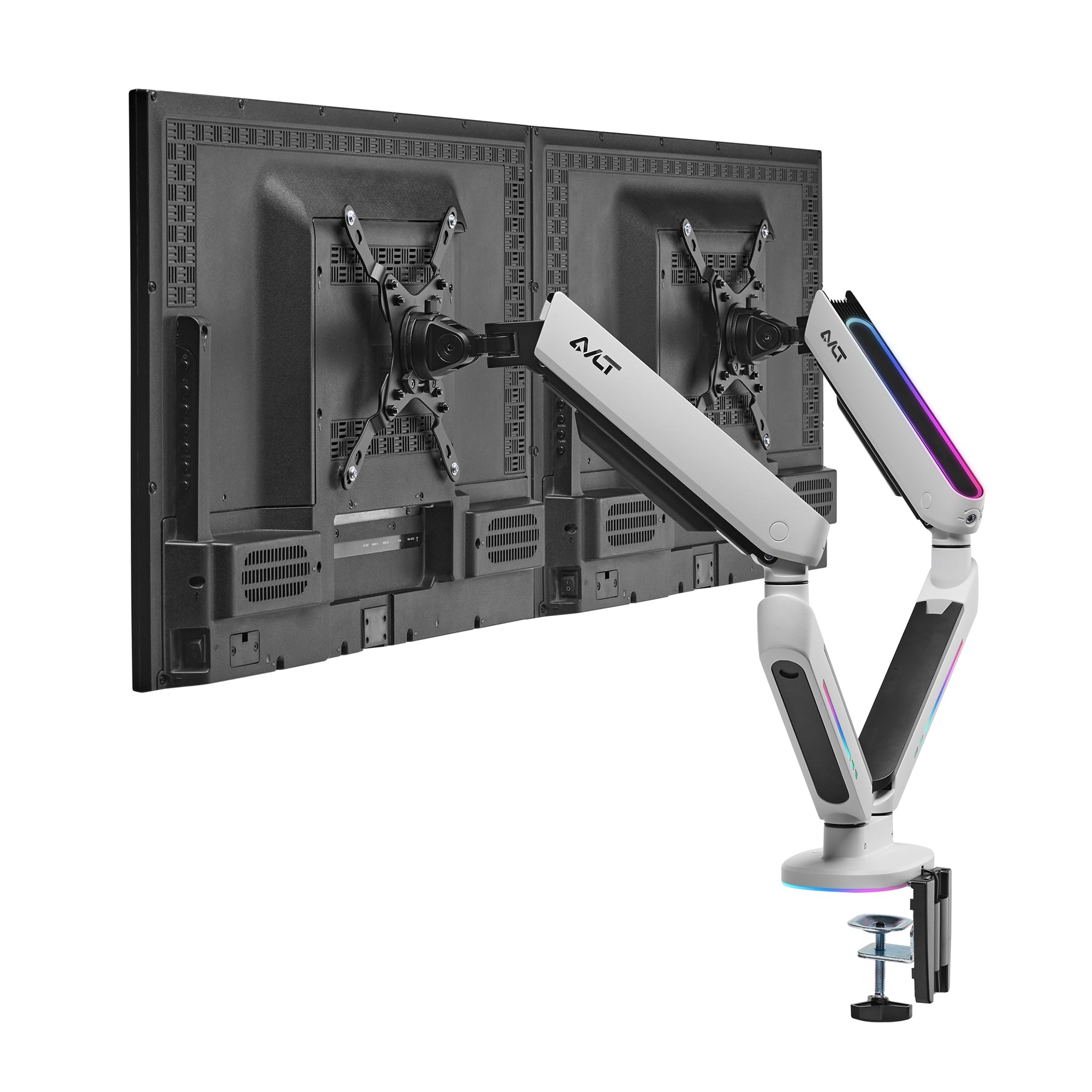 AVLT Dual 43-inch Monitor Desk Mount Touch Control RGB Gaming Lights - White