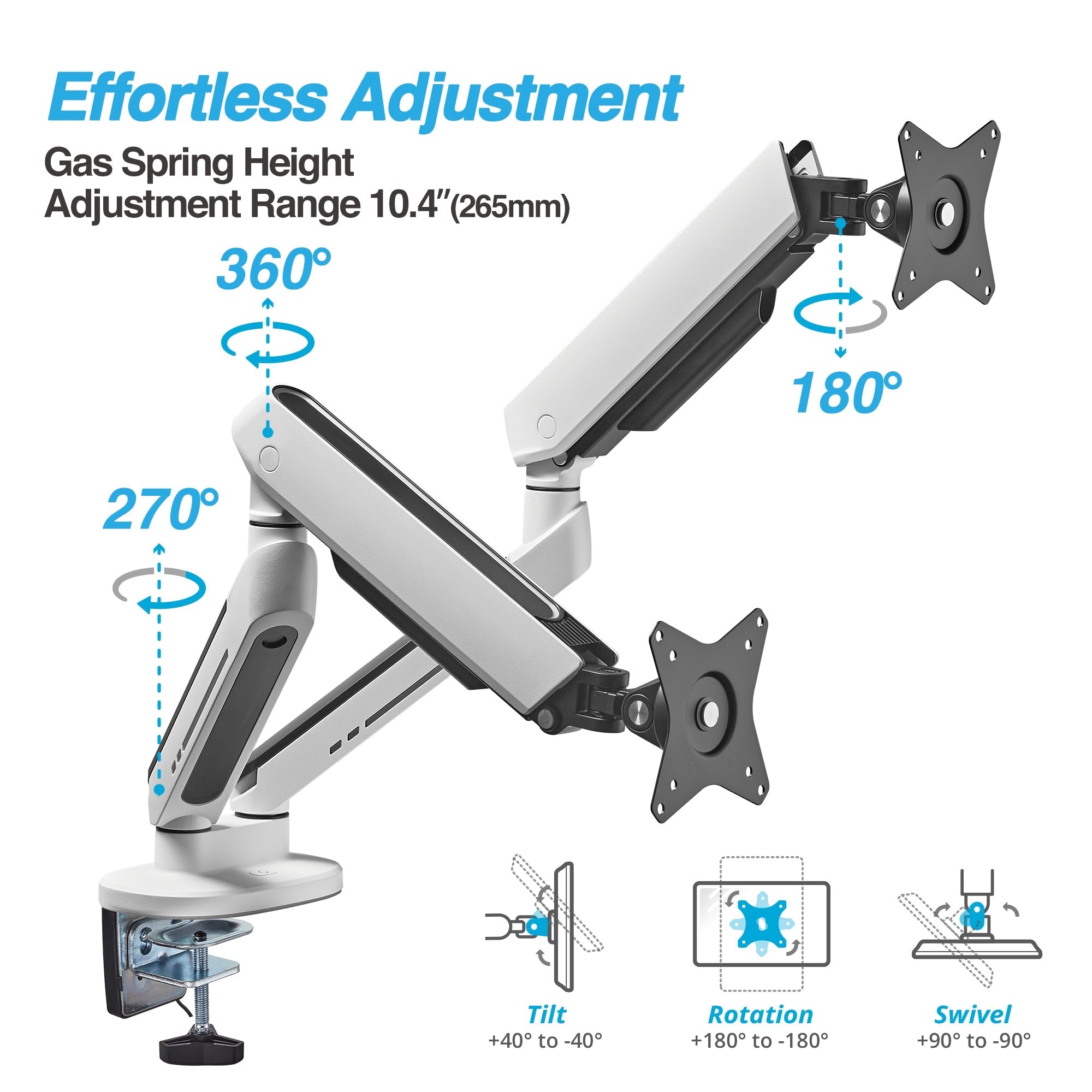 AVLT Dual 43-inch Monitor Desk Mount Touch Control RGB Gaming Lights - White