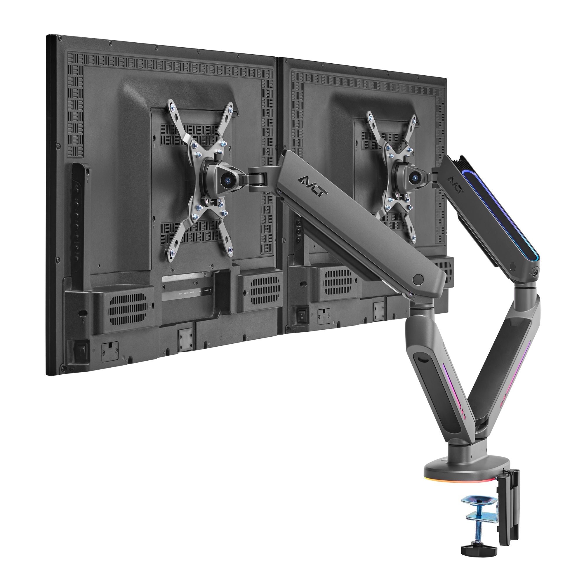 AVLT Dual 43-inch Monitor Desk Mount Touch Control RGB Gaming Lights - Gray