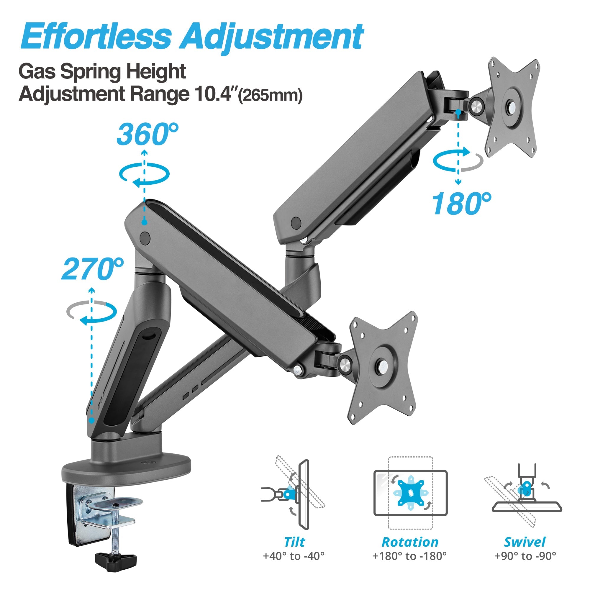 AVLT Dual 43-inch Monitor Desk Mount Touch Control RGB Gaming Lights - Gray