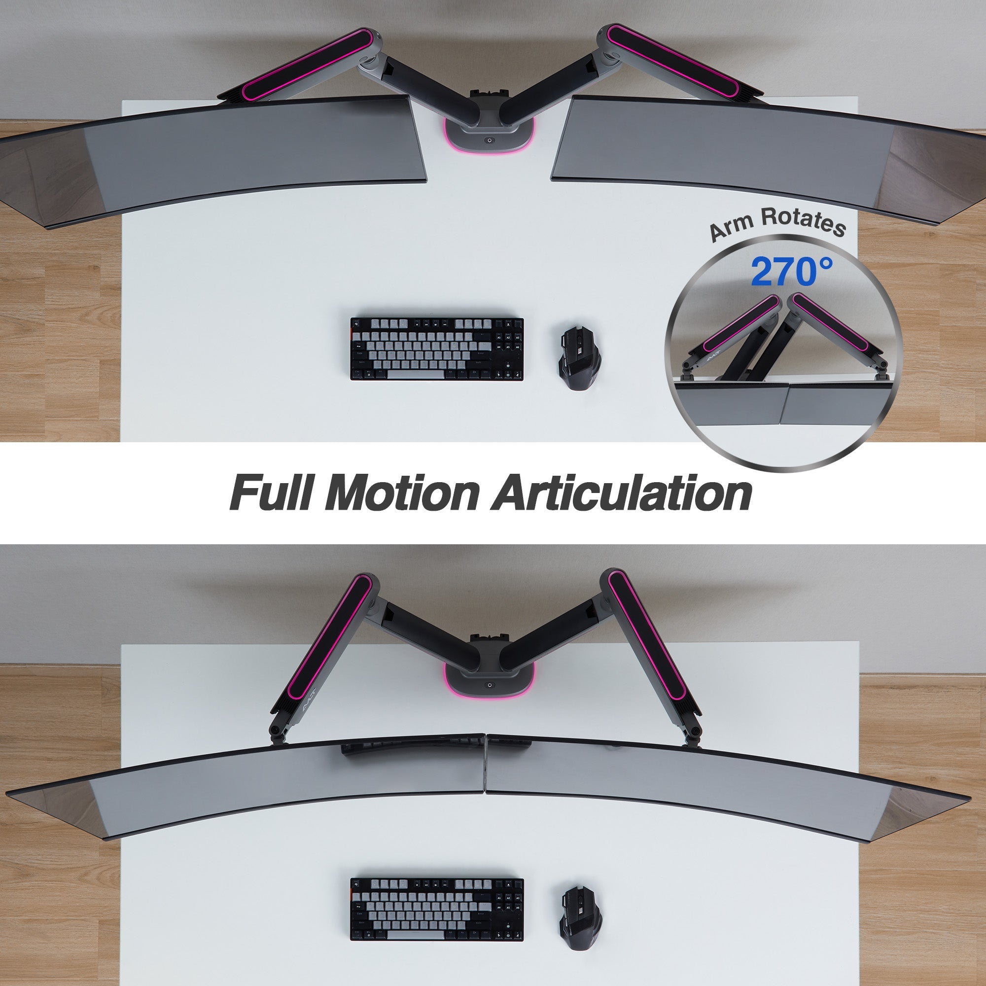 AVLT Dual 43-inch Monitor Desk Mount Touch Control RGB Gaming Lights - Gray