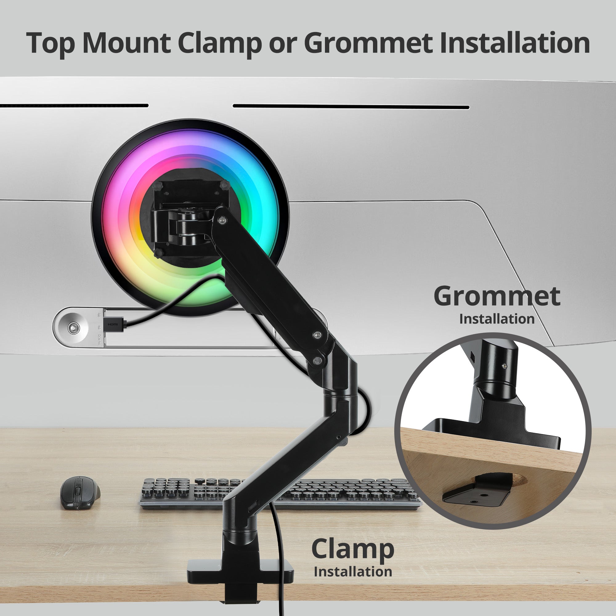 AVLT Single 57-inch Heavy Duty Monitor Arm Top Mount - Black