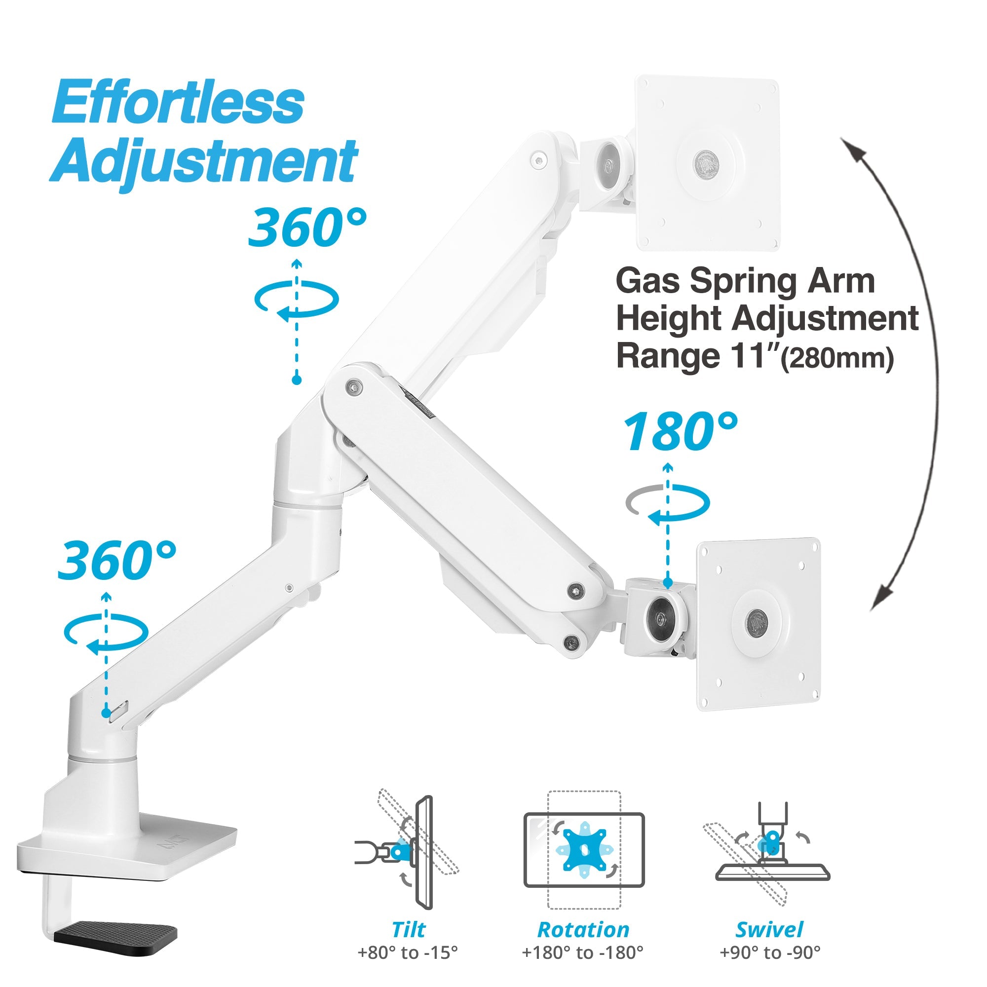 AVLT Single 57-inch Heavy Duty Monitor Arm Top Mount - White