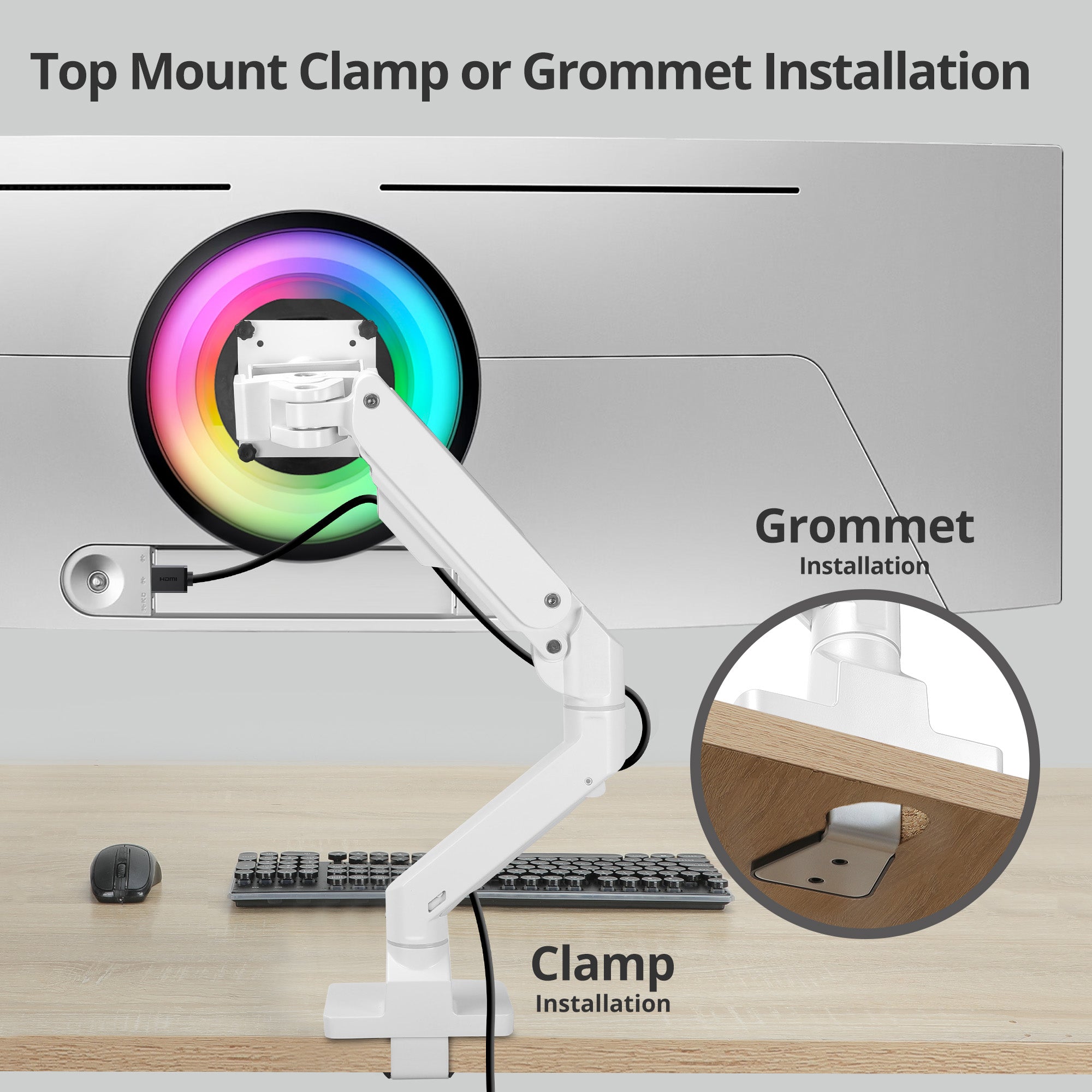 AVLT Single 57-inch Heavy Duty Monitor Arm Top Mount - White