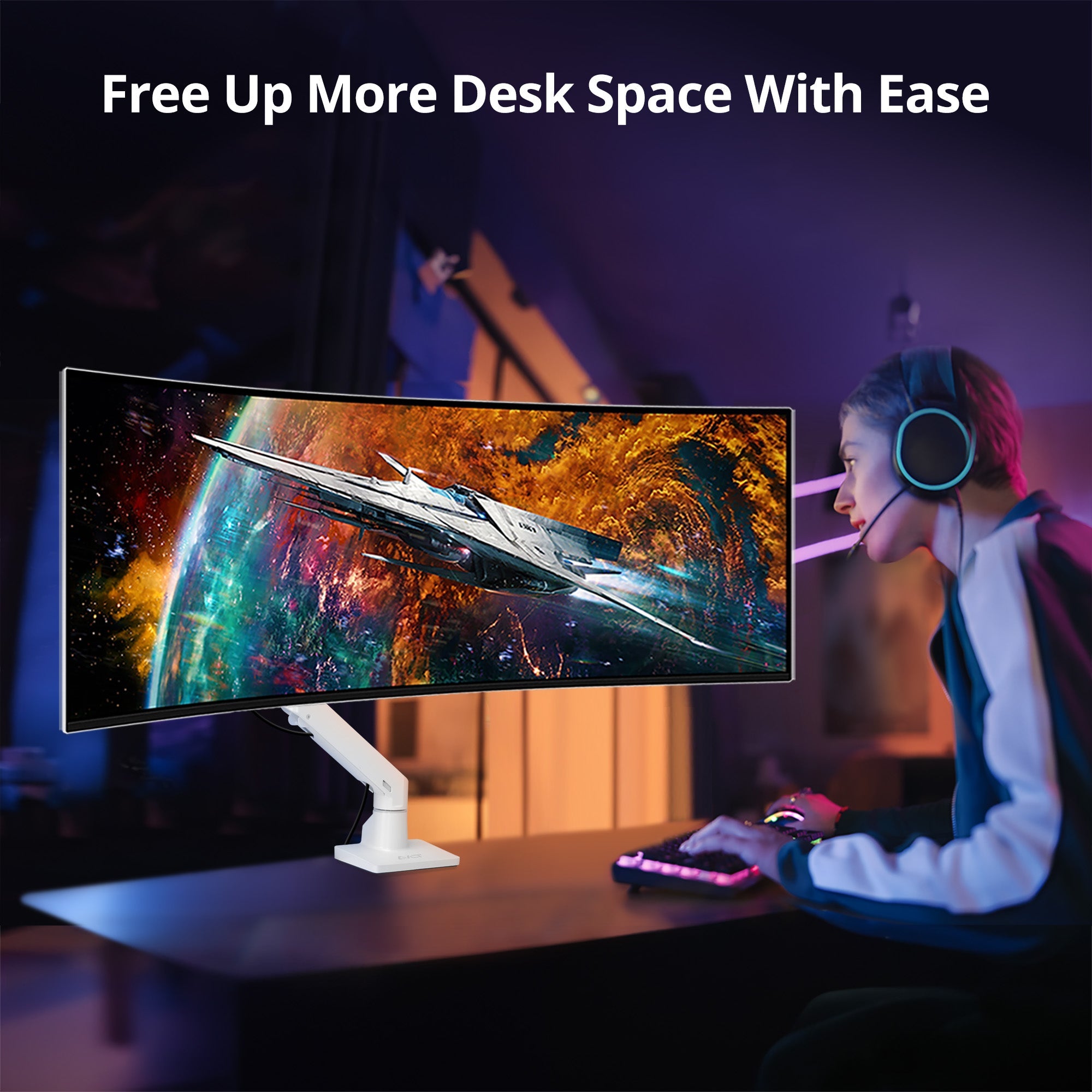 AVLT Single 57-inch Heavy Duty Monitor Arm Top Mount - White