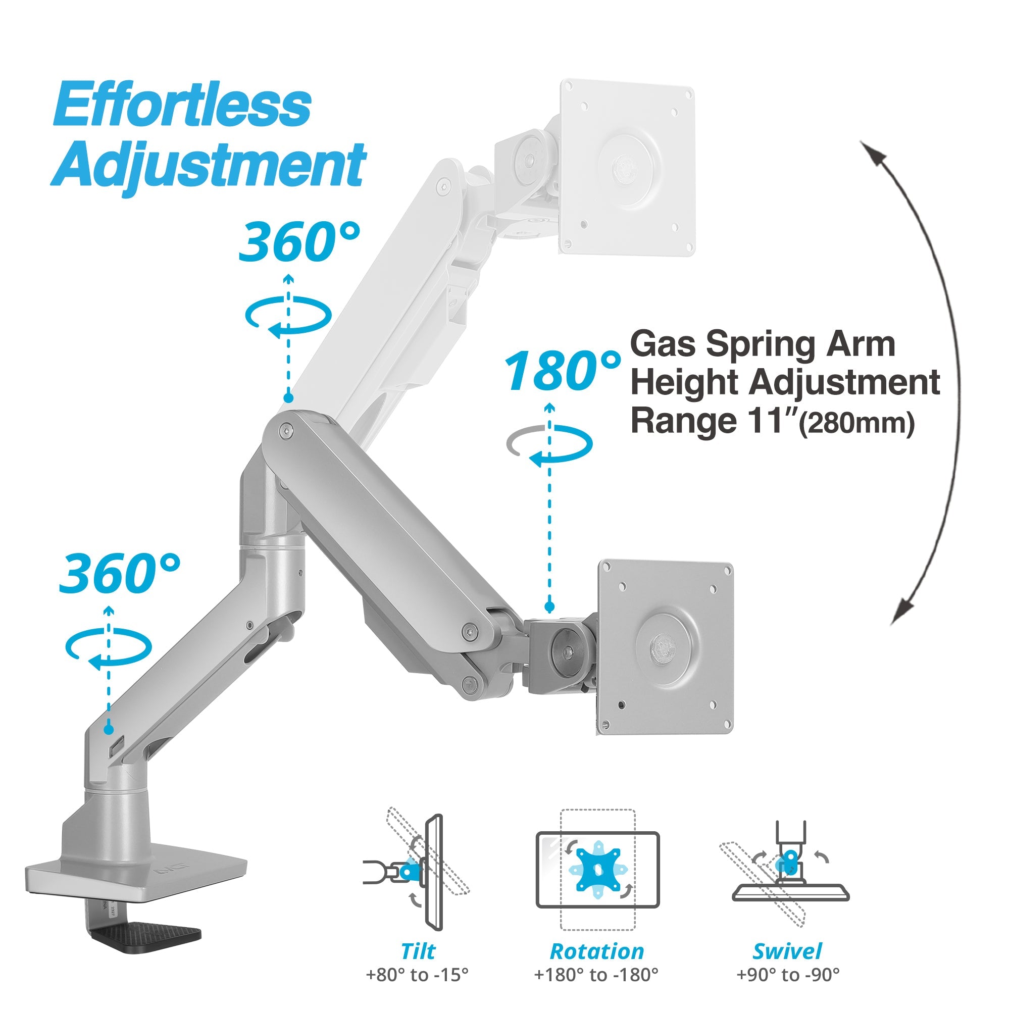 AVLT Single 57-inch Heavy Duty Monitor Arm Top Mount - Gray
