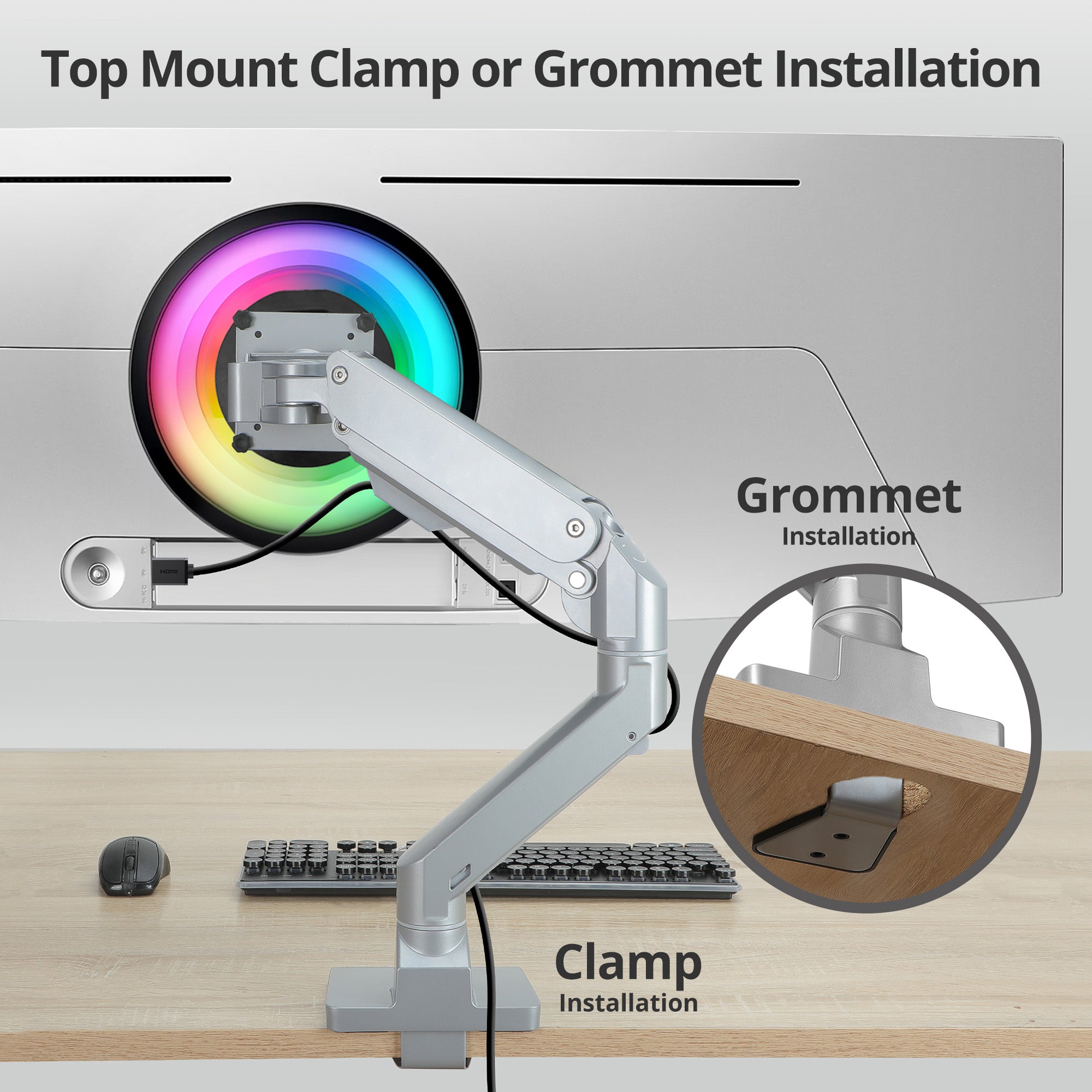 AVLT Single 57-inch Heavy Duty Monitor Arm Top Mount - Gray
