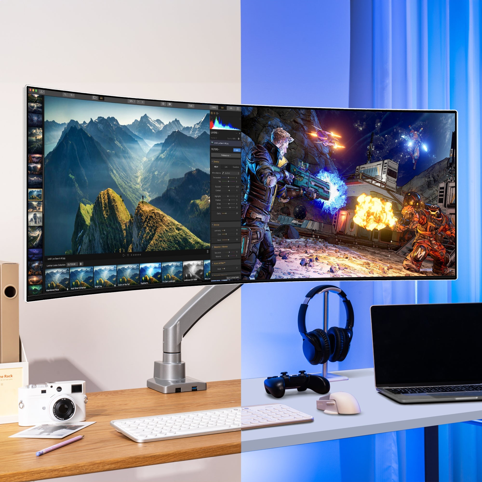 AVLT Single 57-inch Heavy Duty Monitor Arm Top Mount With USB-C USB-A Ports - Gray