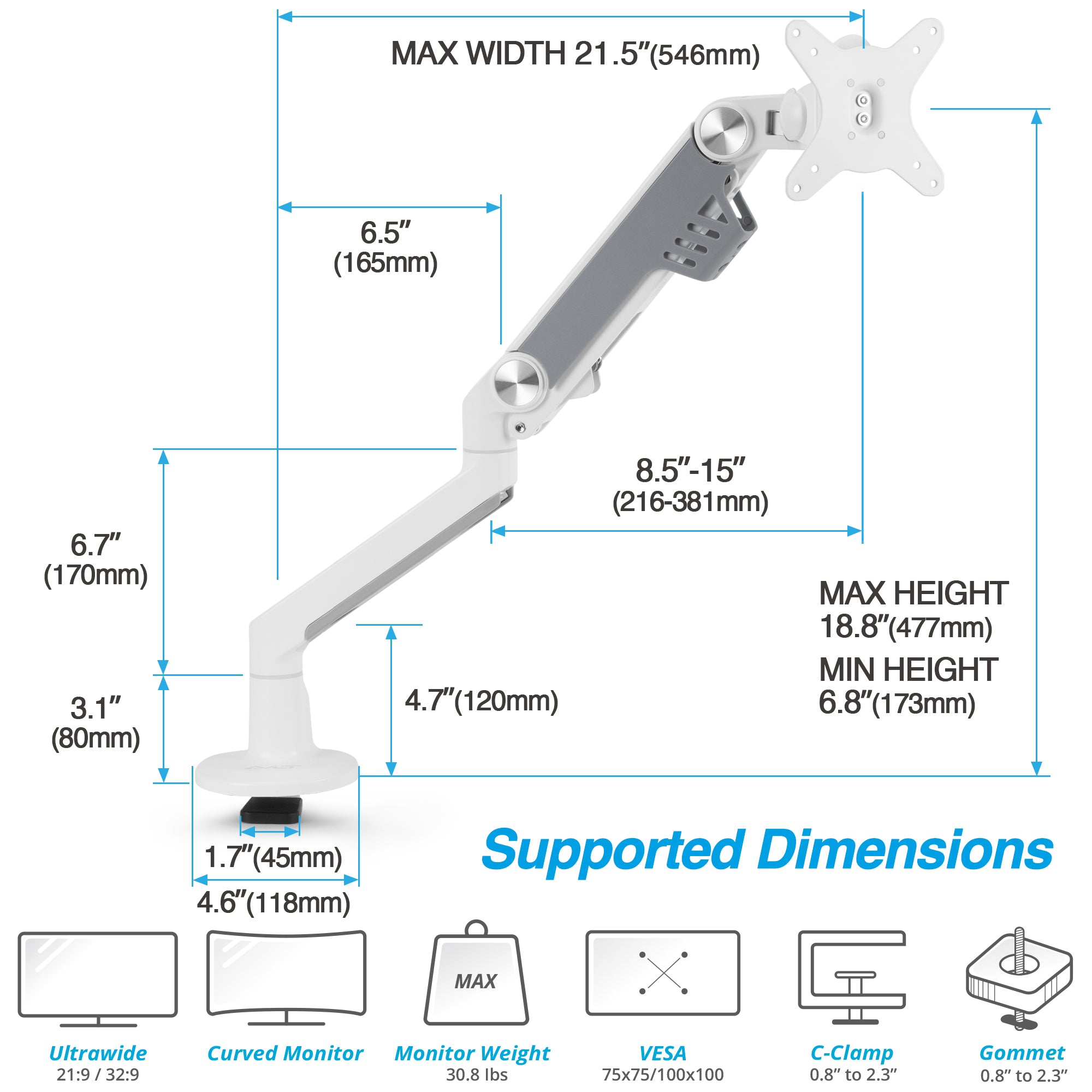 AVLT Heavy-Duty Premium New Top Mounting Desk Mount - Single - White