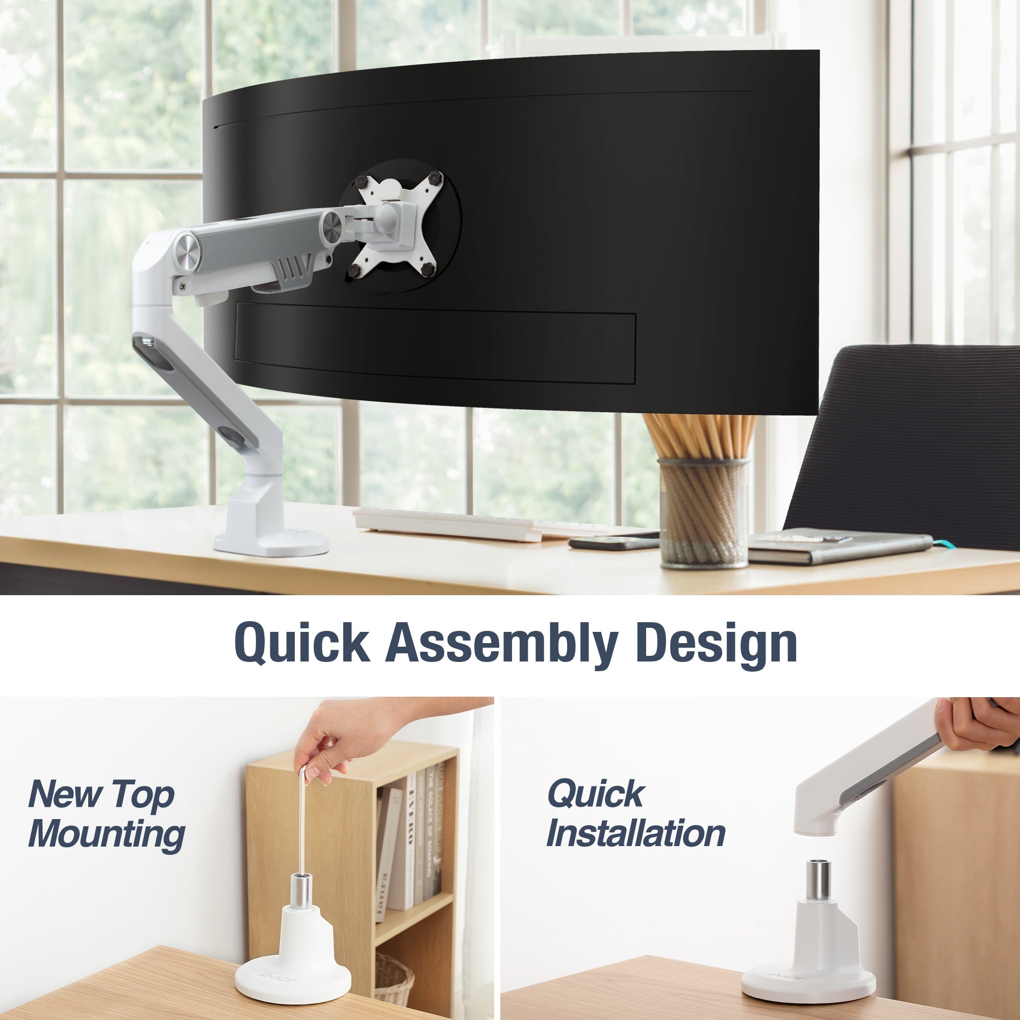 AVLT Heavy-Duty Premium New Top Mounting Desk Mount - Single - White