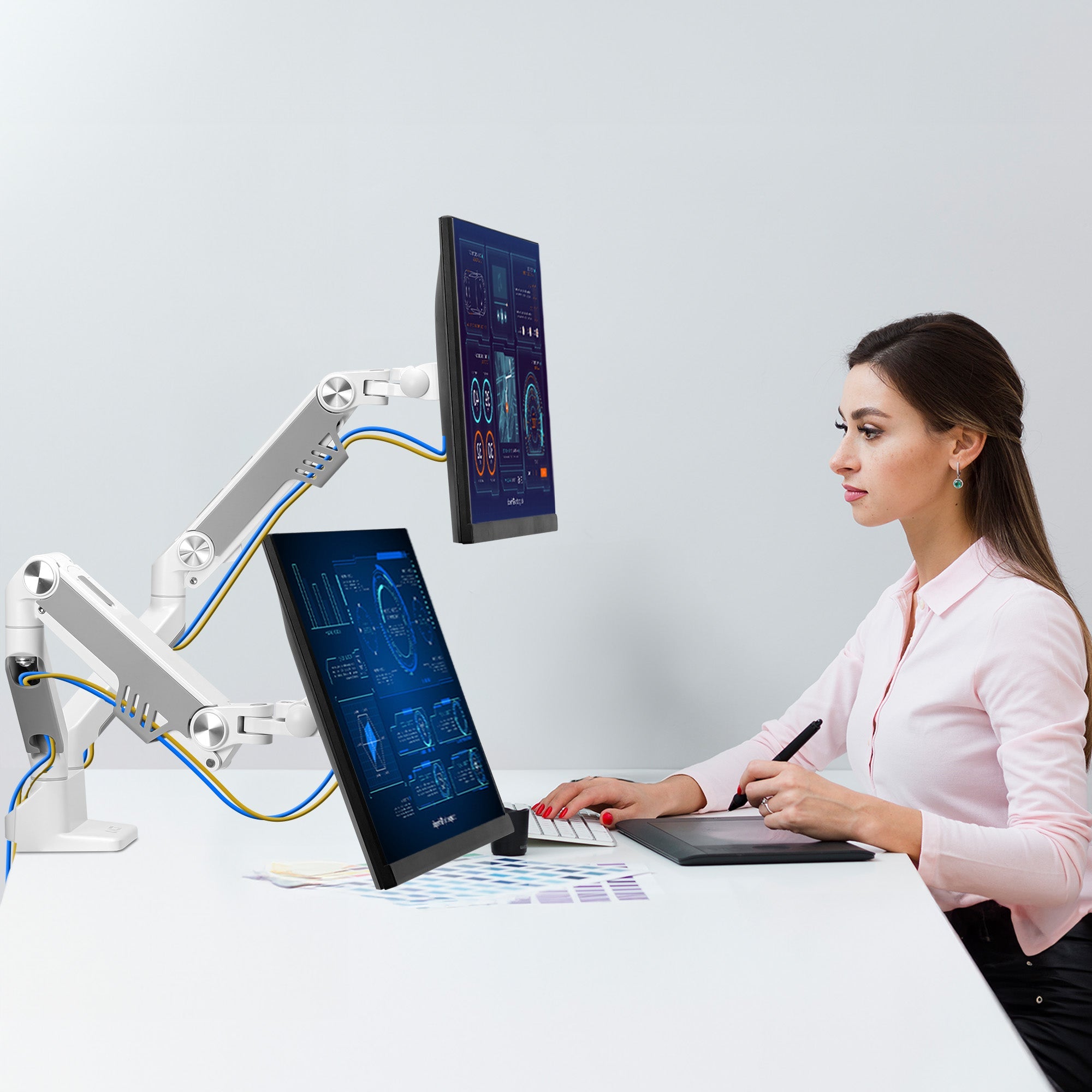 AVLT Heavy-Duty Premium New Top Mounting Desk Mount - Dual - White