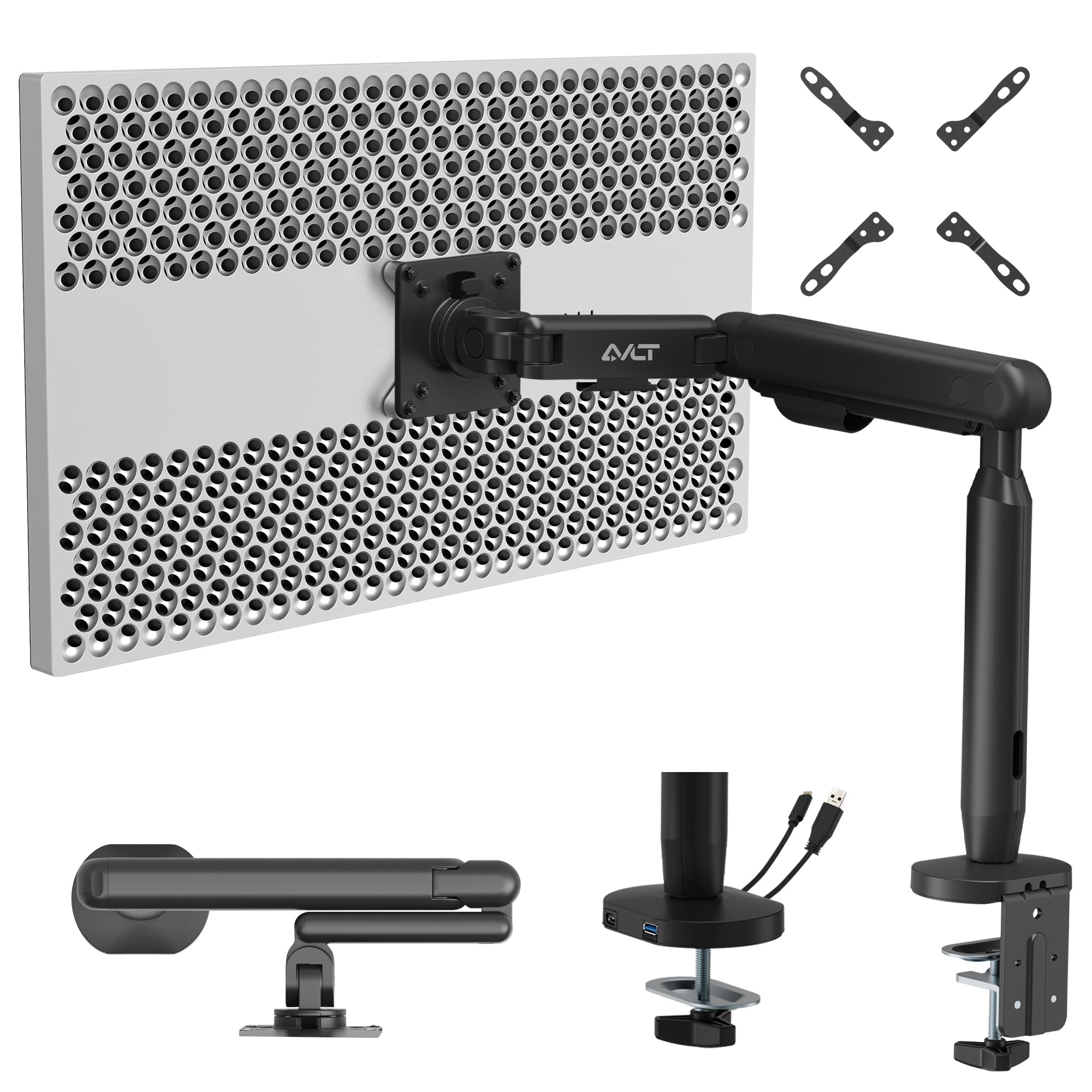 AVLT Single 40 Inch Easel Monitor Arm With USB-C USB-A Ports - Black