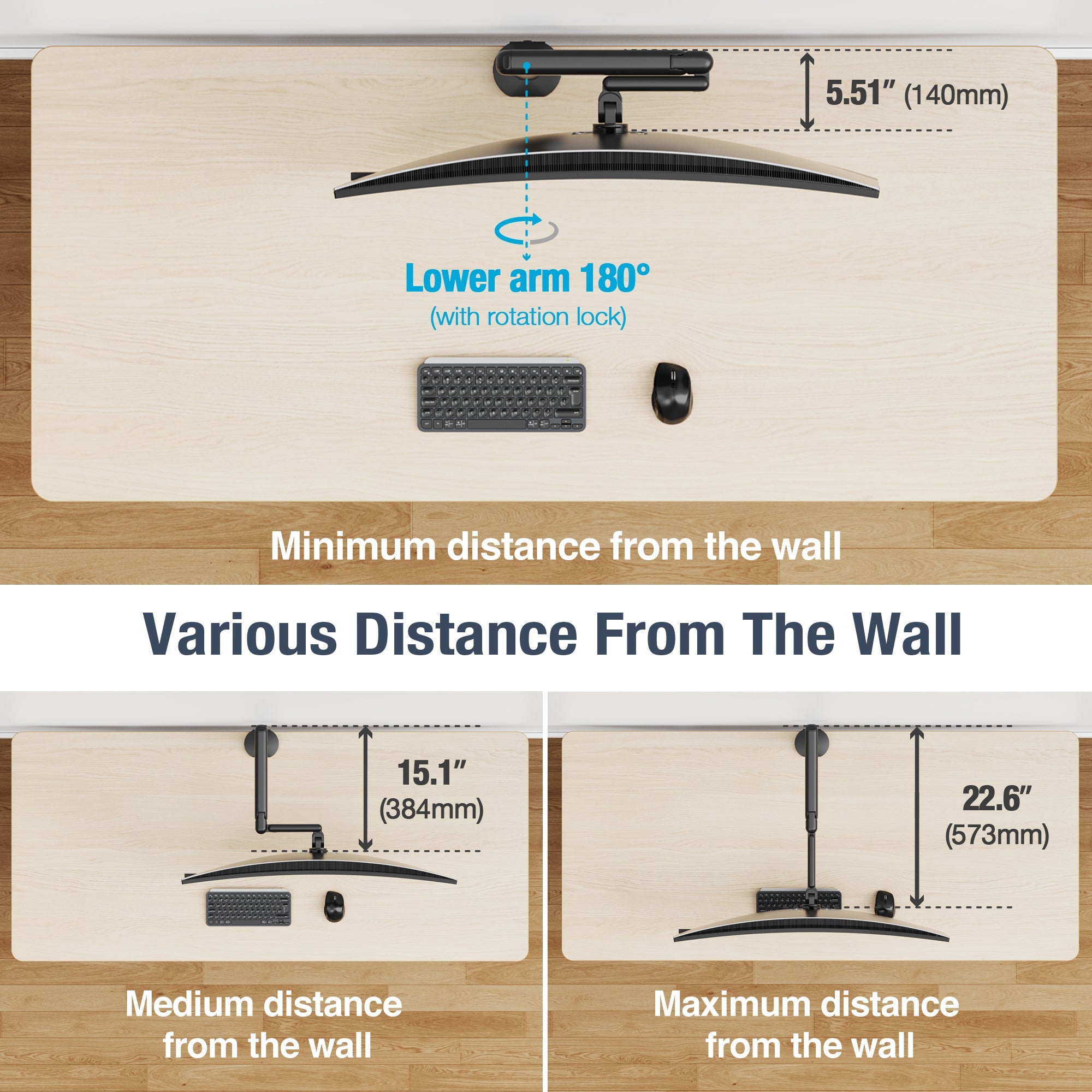 AVLT Single 40 Inch Easel Monitor Arm With USB-C USB-A Ports - Black