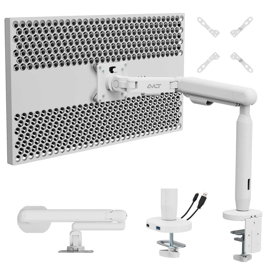 AVLT Single 40 Inch Easel Monitor Arm With USB-C USB-A Ports - White