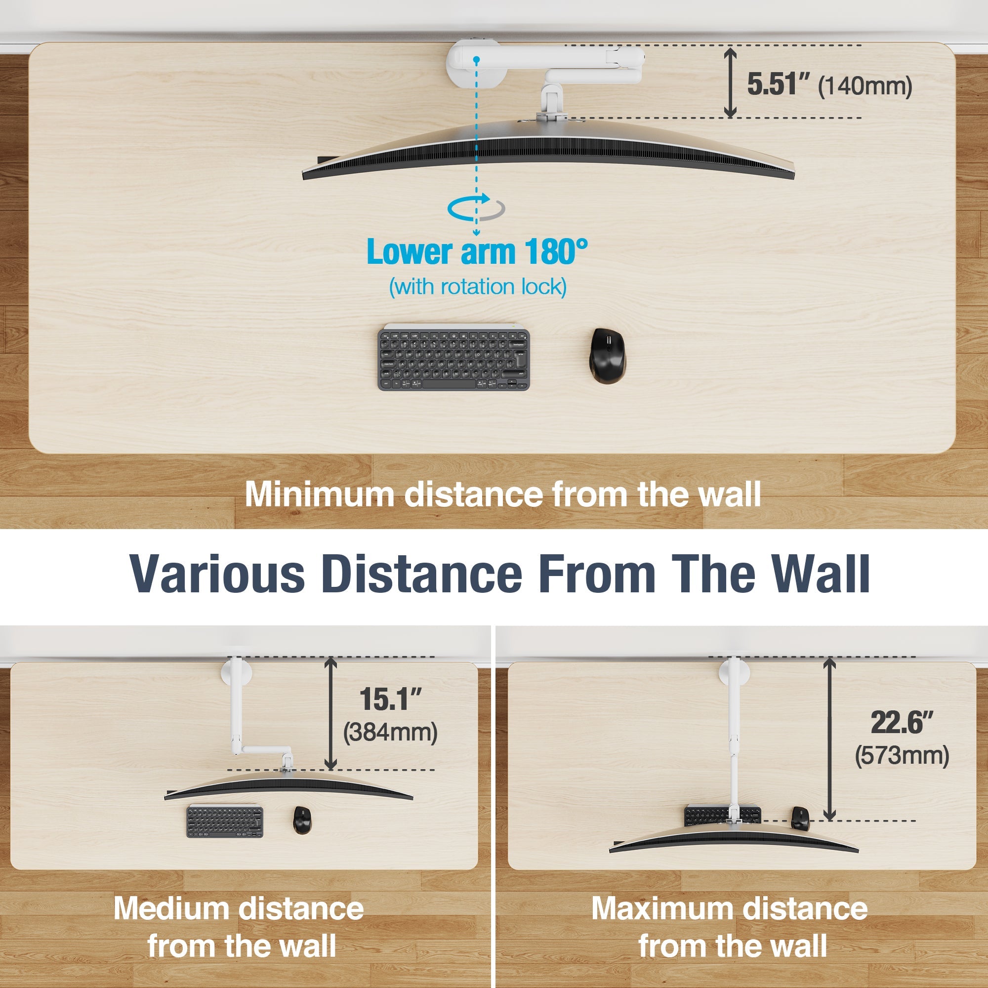 AVLT Single 40 Inch Easel Monitor Arm With USB-C USB-A Ports - White