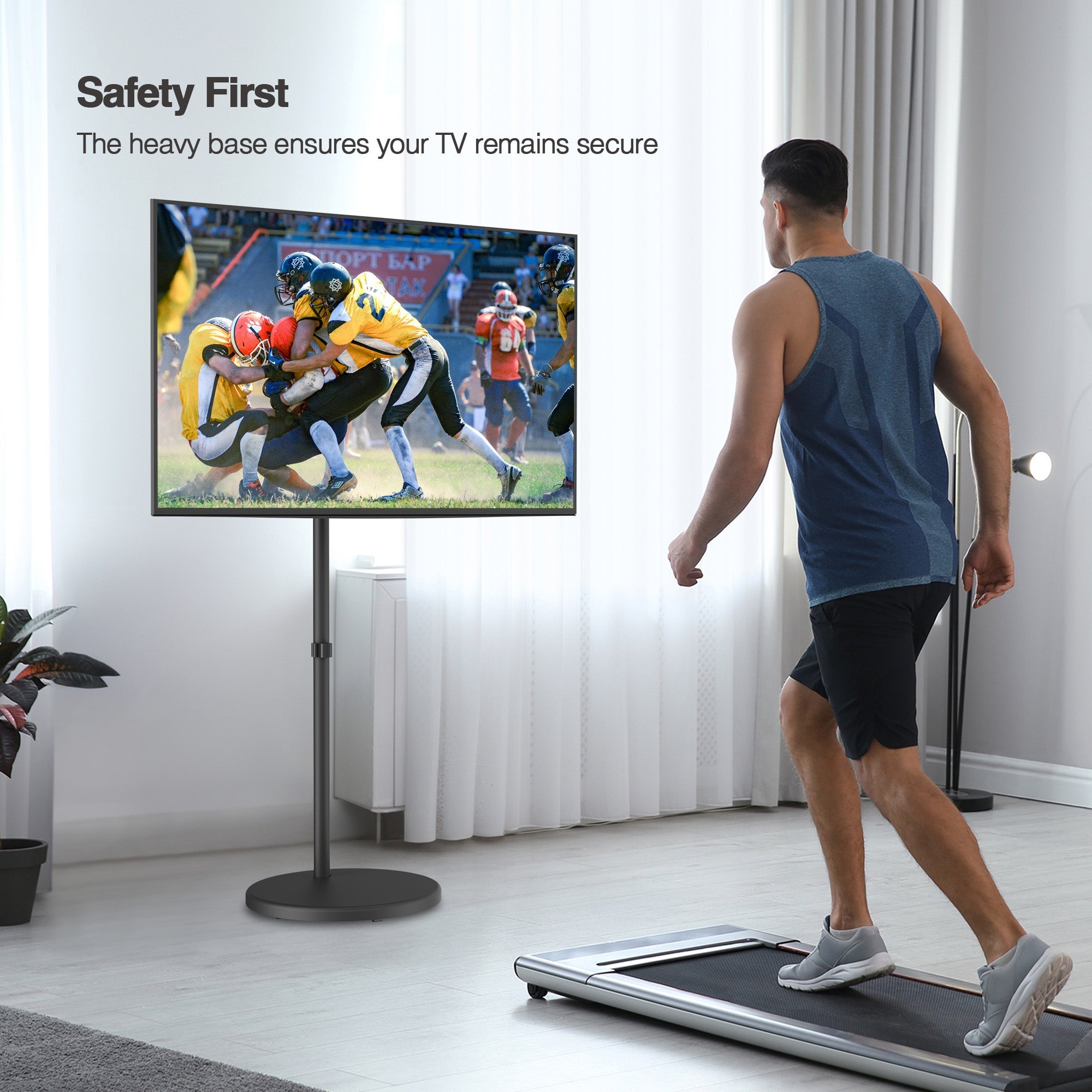 AVLT Single 43 Inch Portable Monitor Arm TV Rolling Stand With Heavy Base - Black