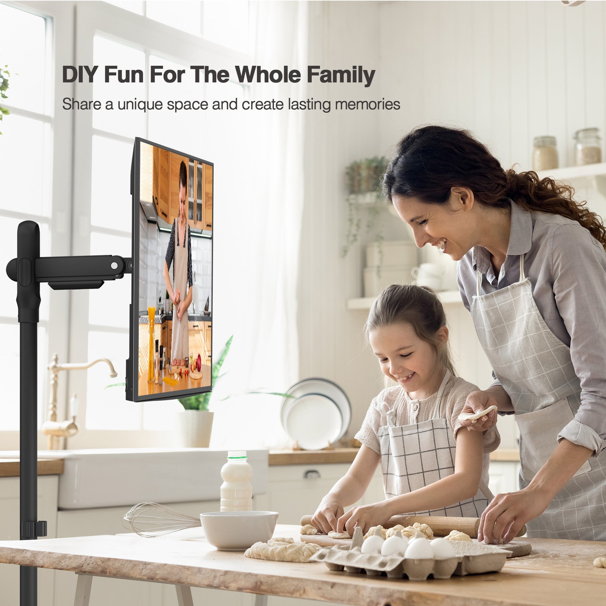AVLT Single 43 Inch Portable Monitor Arm TV Rolling Stand With Heavy Base - Black
