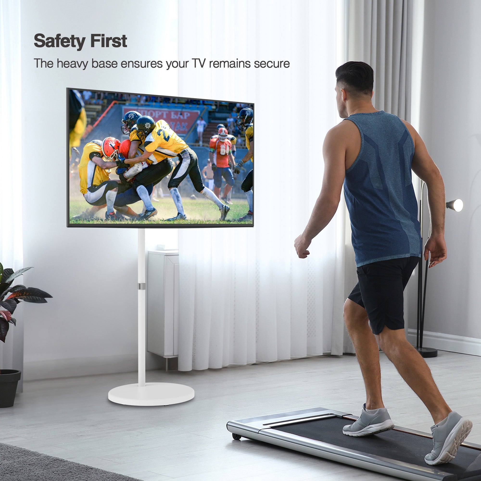 AVLT Single 43 Inch Portable Monitor Arm TV Rolling Stand With Heavy Base - White